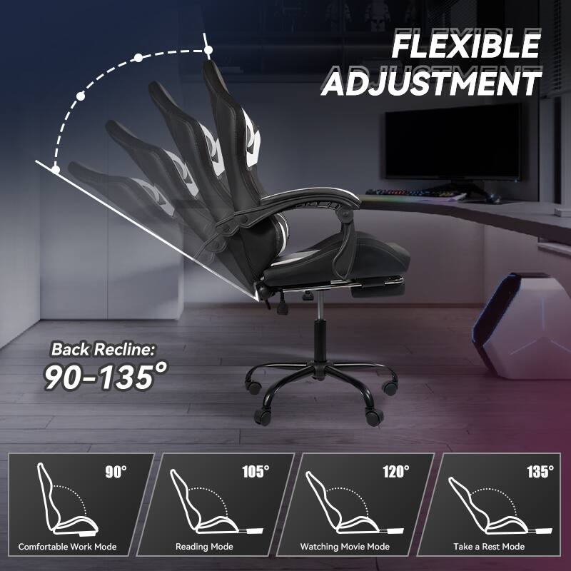 FLEXIBLE ADJUSTMENT

Back Recline: 90-135°

90° - Comfortable Work Mode  
105° - Reading Mode  
120° - Watching Movie Mode  
135° - Take a Rest Mode