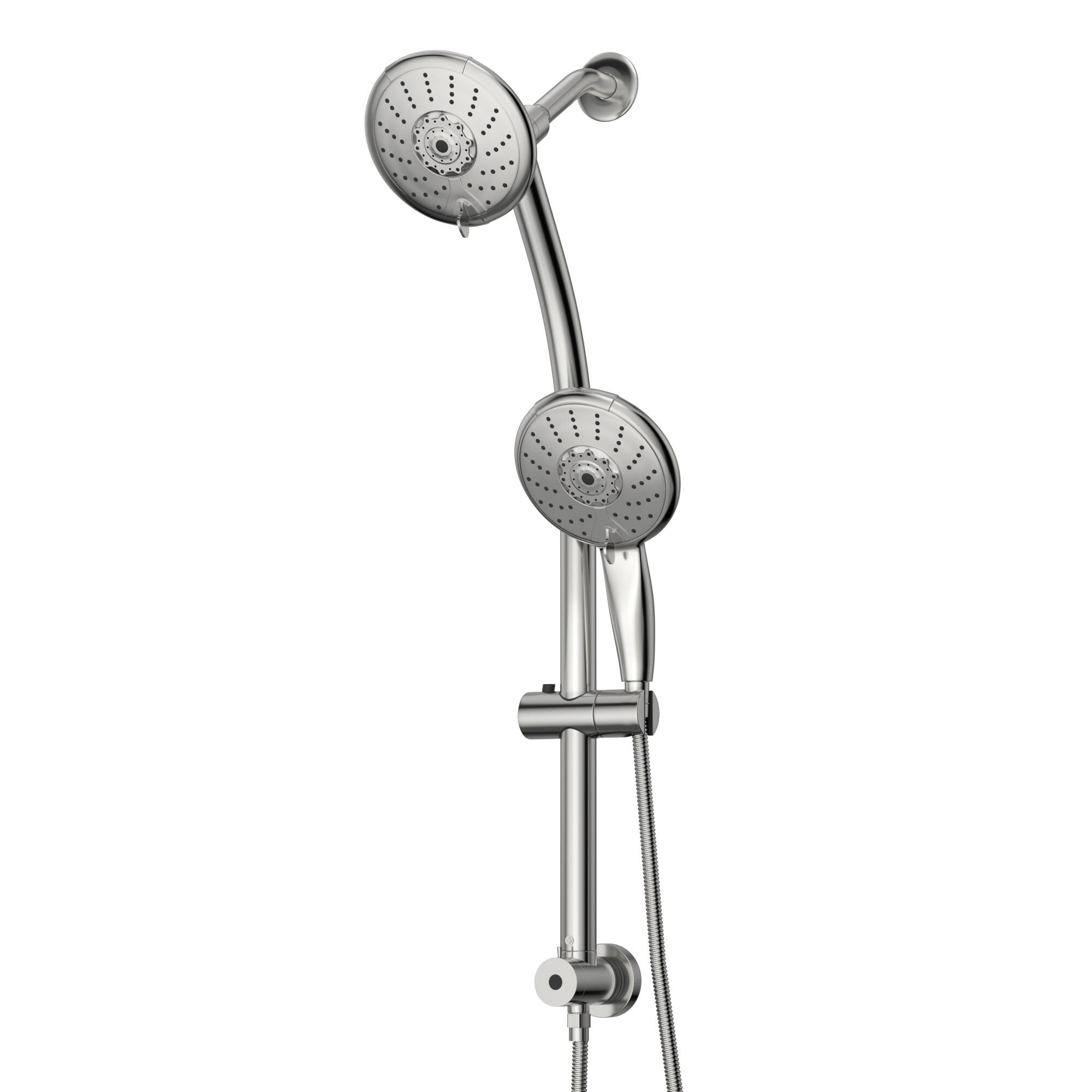 Front. MOOSOO - 5" Multi Function Dual Shower Head, with Adjustable Slide Bar,Chrome - Chorme.