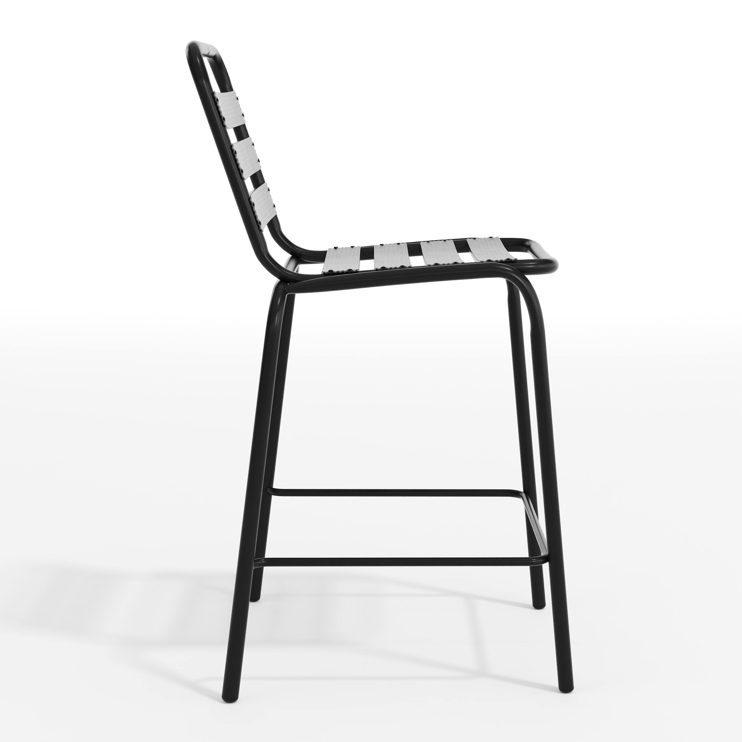 Alt View 10. Emma + Oliver - Jens Metal Dining Stool with Triple Slatted Back for Indoor and Outdoor Use - Black.