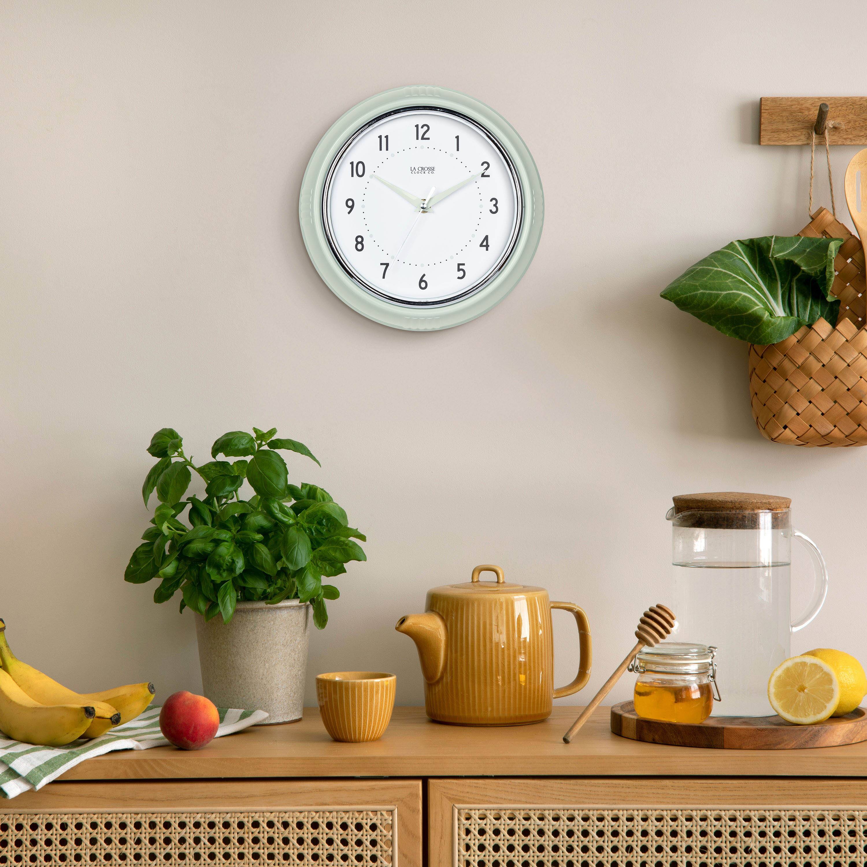 Alt View 3. La Crosse Clock Co. - 9.5 Inch Retro Diner Silent Sweep Quartz Wall Clock - Pistachio Green.