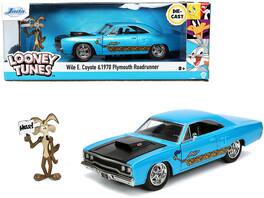 Jada - 1970 Plymouth 440-6BBL RoadRunner Light Blue Metallic Black Hood with Wile E. Coyote Figurine Looney Tunes 1:24 - Light Blue Metallic, Black