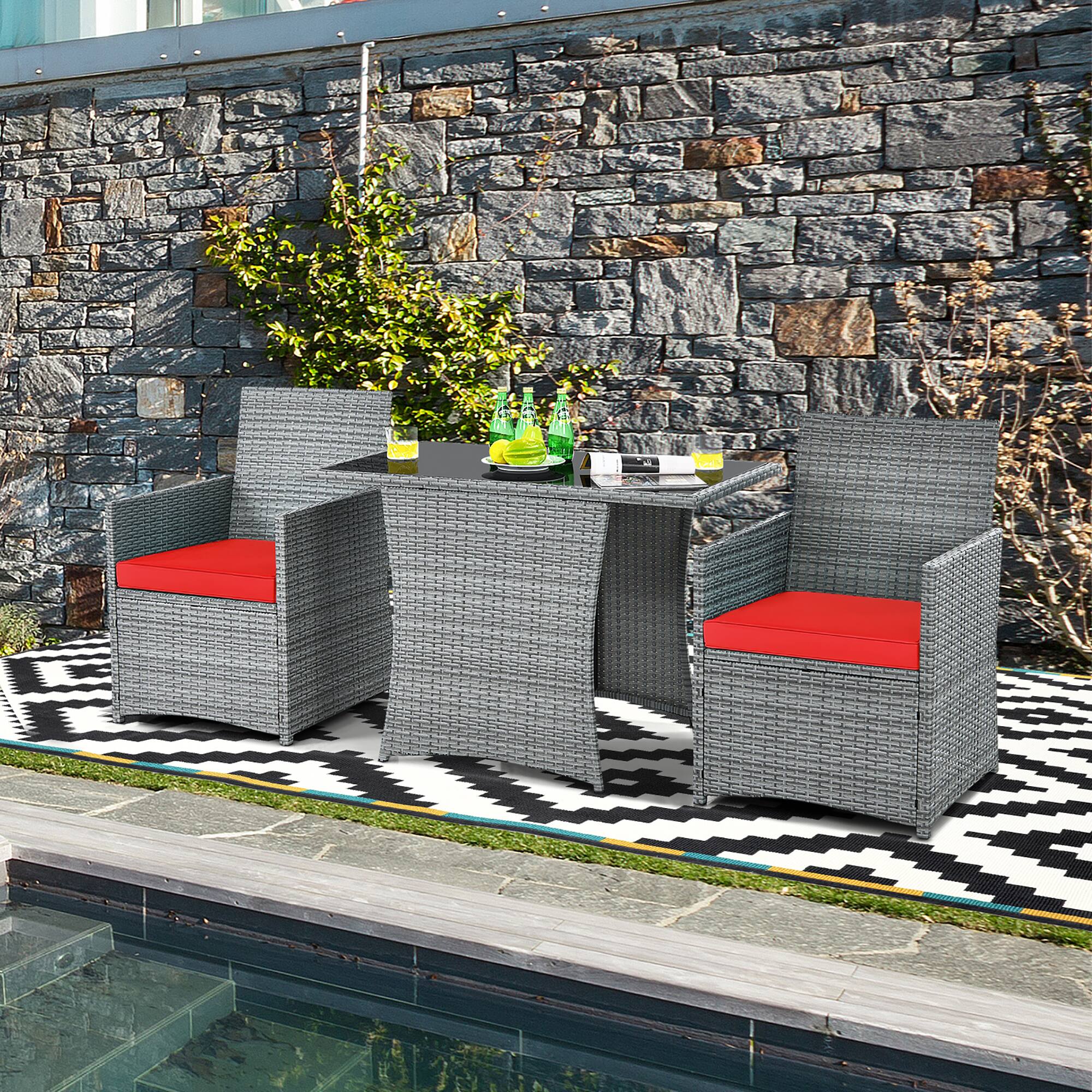 Alt View 4. Costway - Costway 3PCS Patio Rattan Furniture Set Cushioned Sofa Armrest  Garden - Mixed Grey,Red.