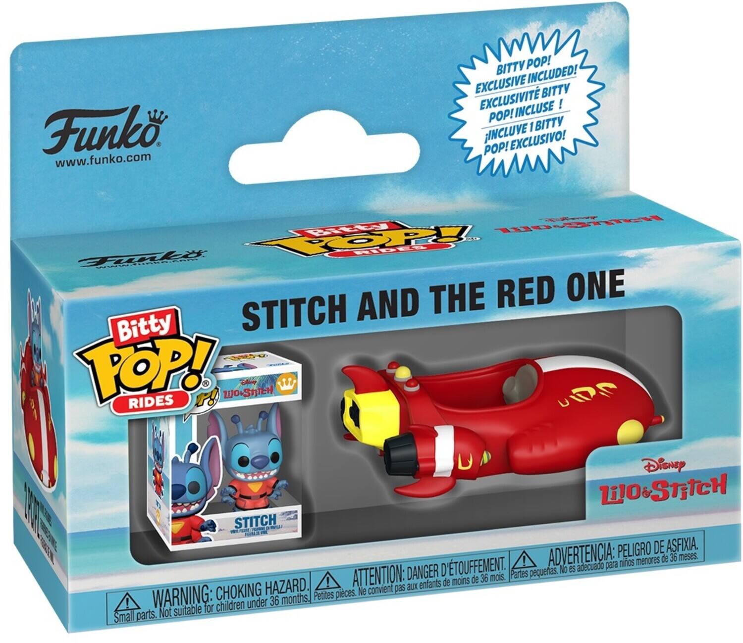 Funko www.funko.com
BITTY POP! INCLUDED! EXCLUSIVE BITTY EXCLUSIVITE INCLUSE! POP! 1 BITTY INCLUVE EXCLUSIVO! POP!
STITCH AND THE RED ONE
BITTY POPS RIDES
WO-SHITCH
Lilo & Stitch
WARNING: CHOKING HAZARD. Small parts. Not suitable for children under 36 months.
ATTENTION: DANGER D'ÉTOUFFEMENT. Parties peqiues. Ne convient pas aux enfants de moins de 36 mois.
ADVERTENCIA: PELIGRO DE ASFIXIA. Pelices pequeñas. No es adecuado para niños menores de 36 meses.