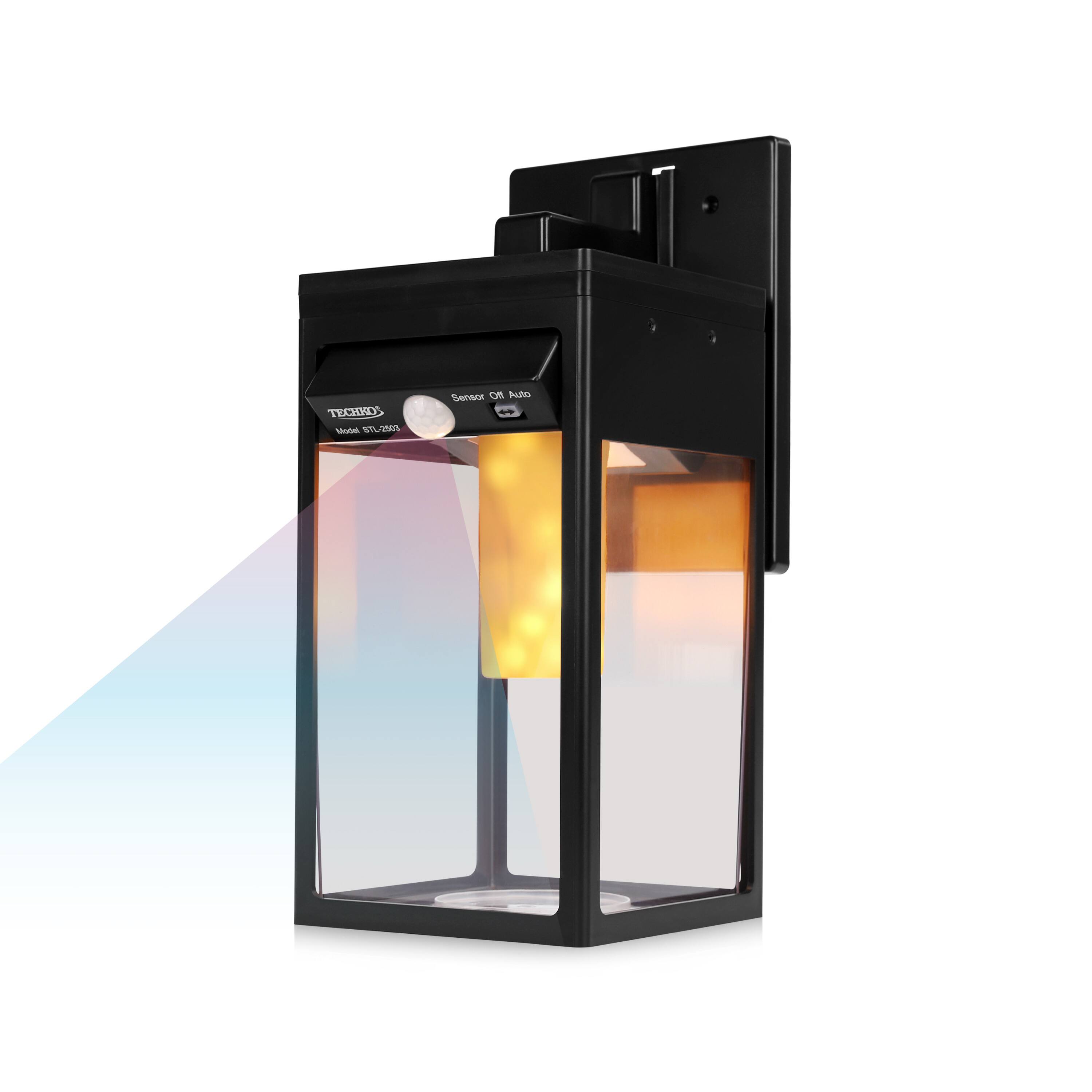 Techko Maid - Solar Wall Sconce Lantern w/ Flame Effect - Black