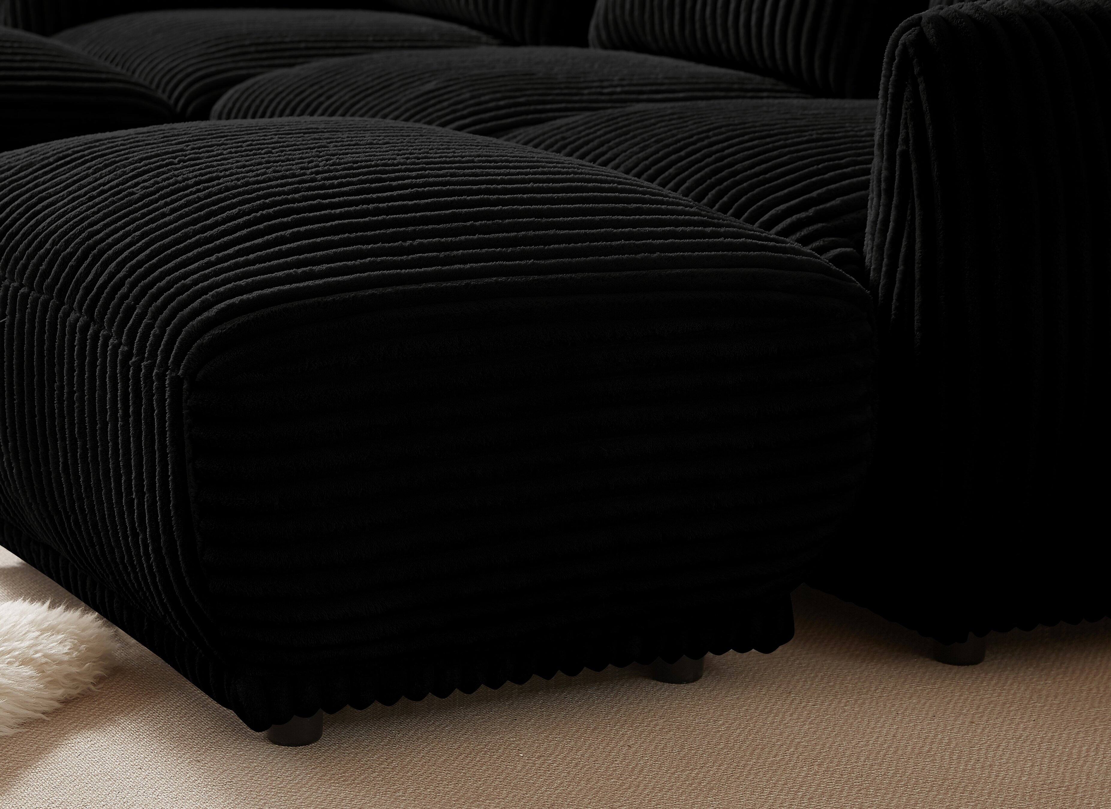 Left. Electra Tech Xpress - Corduroy Fabric Sectional Sofa,Convertible U Shaped Sectional for Living Room,Modular Couch with Removable Ottoman - Black.