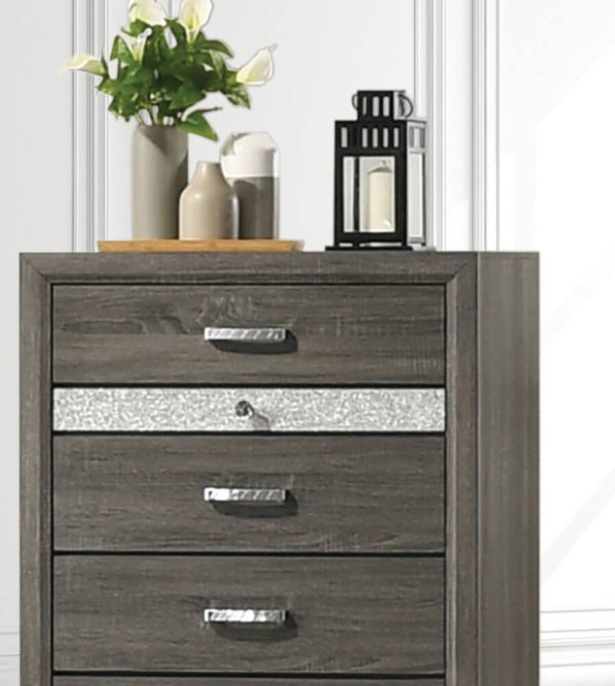Left. TinyHomie - Contemporary Style 4-Drawers Chest 1pc Metal Legs Acrylic Accent Drawer Handles Gray Finish Bedroom Furniture - Gray.