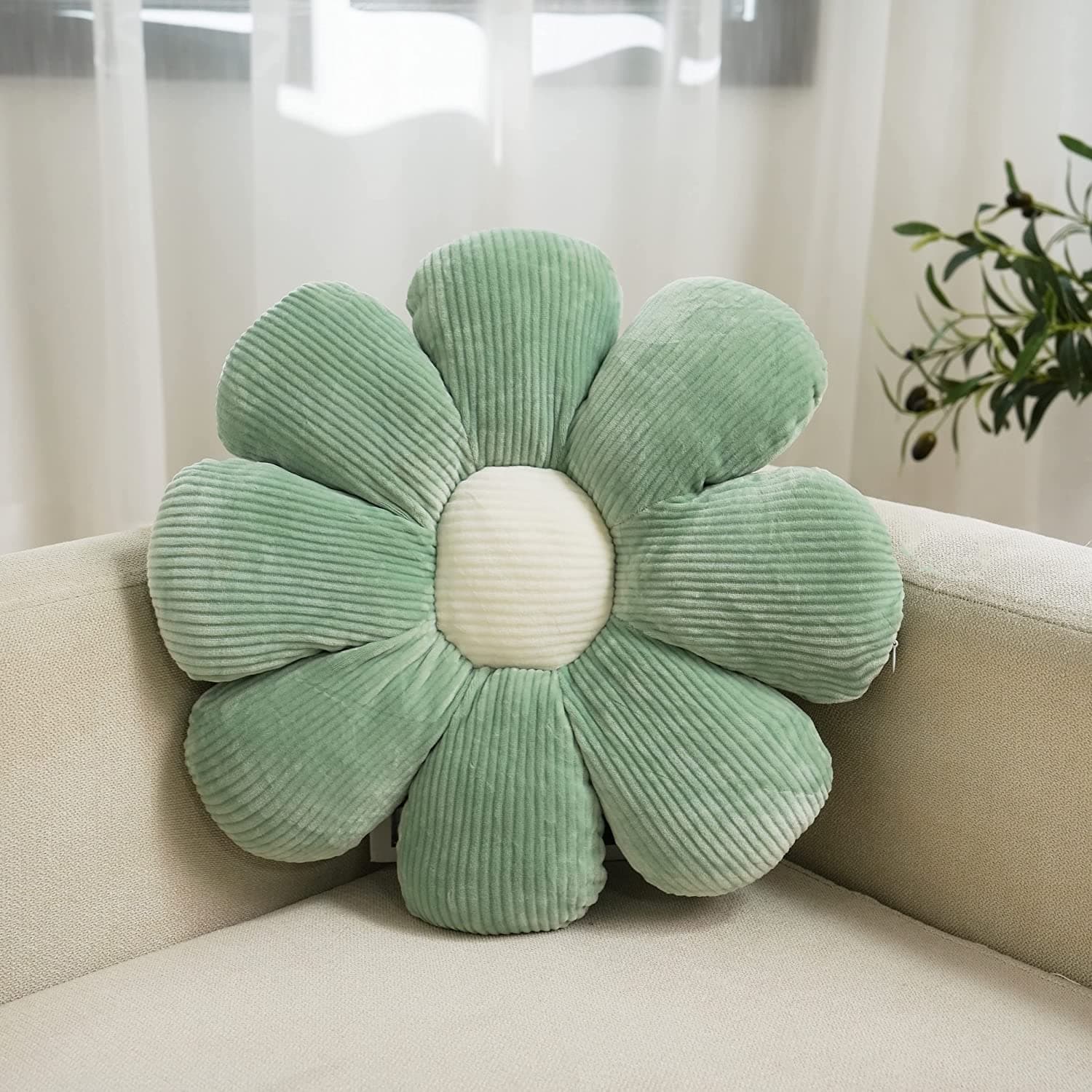 Paradigms Interiors - Flower Pillow Cute And Comfortable Floor Cushions Soft Fun Plant Throw Pillows Preppy Aesthetic Room Decor - Green-14.5"