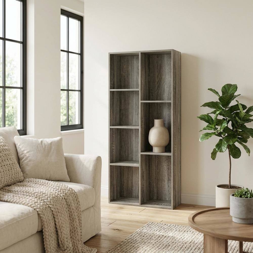 Left. FurniFact - Reversible 7-Cube Storage Shelf In French Oak Finish With Open Design - French Oak.