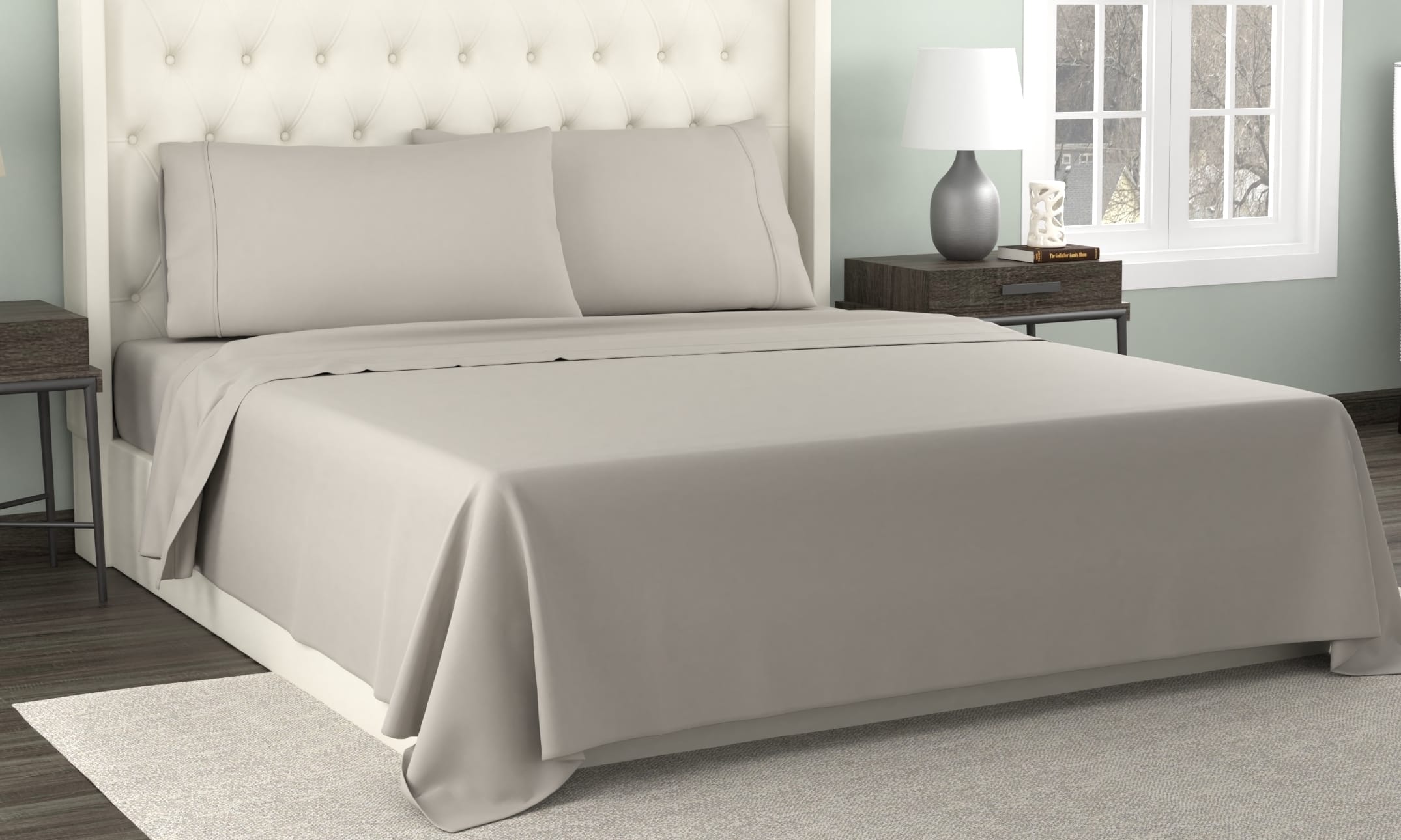 Kathy Ireland - 300 Thread Count Organic Cotton Percale Sheet Set - Linen