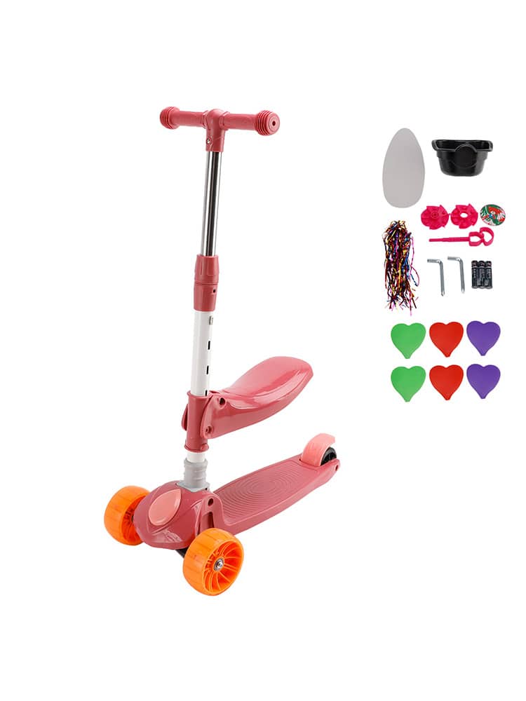 Topteng - 2-in-1 Foldable Kids Scooter with Seat & LED Lights - 3-Wheel, Adjustable Bar, Lean-to-Steer - Pink