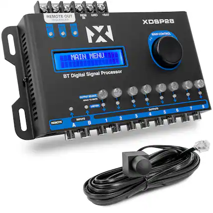 REM GND +BAT REMOTE OUT IN SEQUENCER AMP AMP AMP S1 S2 S3 X MAIN MENU XDSP28 MAIN CONTROL Signal Processor BT Digital OUTPUT SELECT HOLD TO MUTE REMOTE LIMITER INPUTS A B 1 2 3 OUTPUTS 4 5 6 7 8