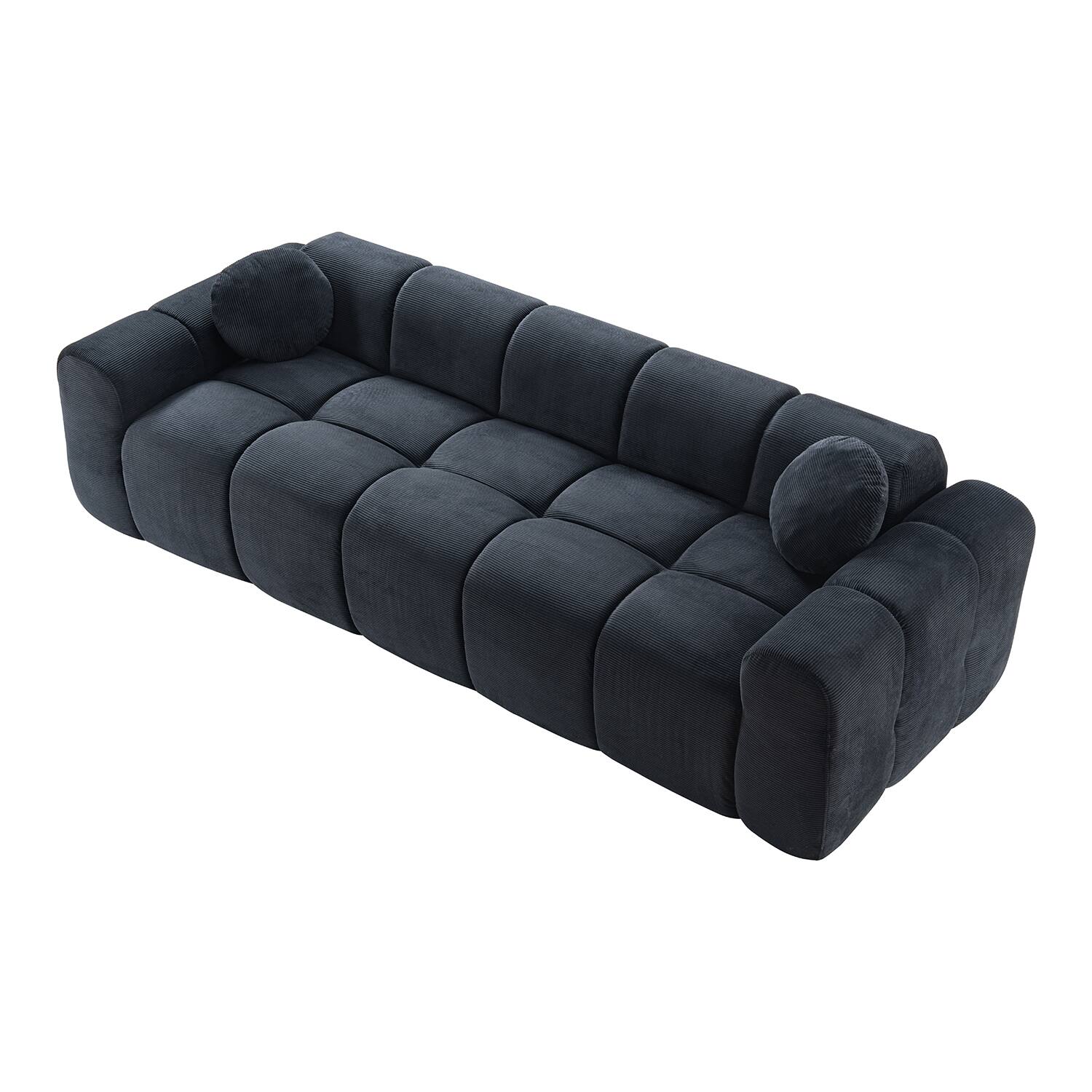 Alt View 4. Bestier - 98.4" Corduroy Rectangle Compression Sofa, 3-Seater Cloud Couch Upholstered Sofa w/ 2 Pillow, Vacuum Packed, No Assembly - Black.