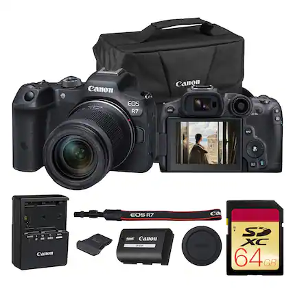 Canon EOS R7
Canon RF 518-150mm F3.5-5.6 IS STM Lens
Canon LP-E8P Battery
Canon USB Charger
Canon 64GB SDXC Card
Canon Lens Hood
Canon Lens Cap