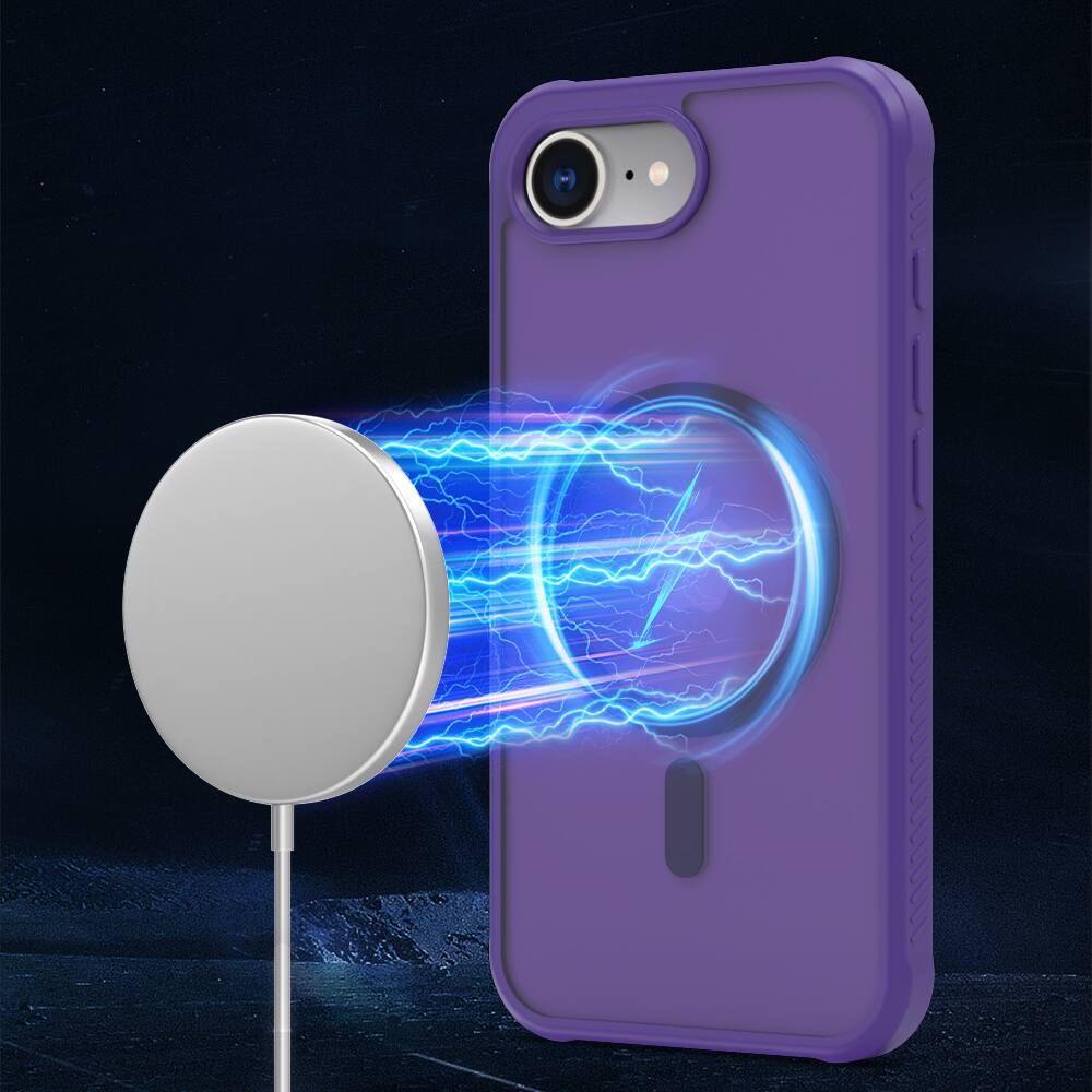 Angle. Dteck - Magnetic for iPhone 17e Case / iPhone 16e Case, Compatible with MagSafe, Translucent Matte Shockproof Phone Cover - Purple.