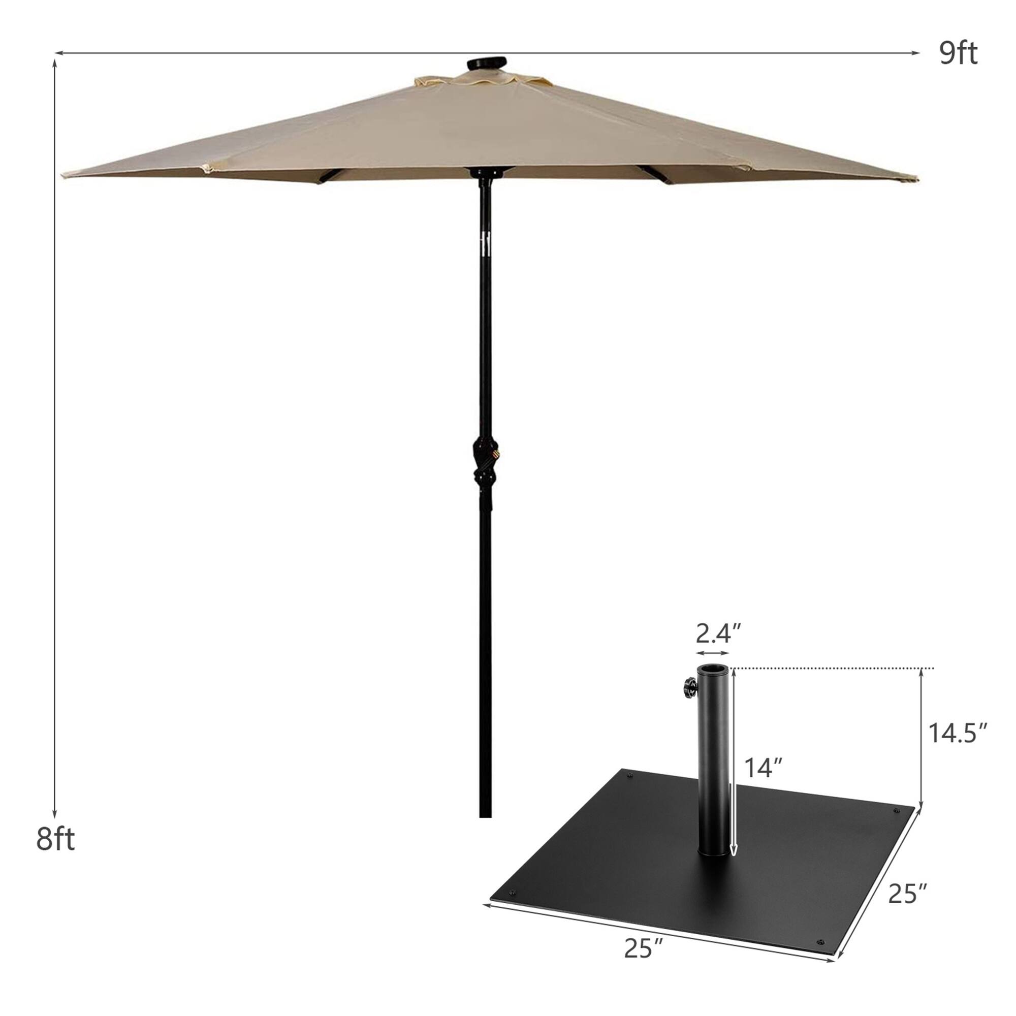 9ft, 8ft, 2.4", 14", 14.5", 25", 25"