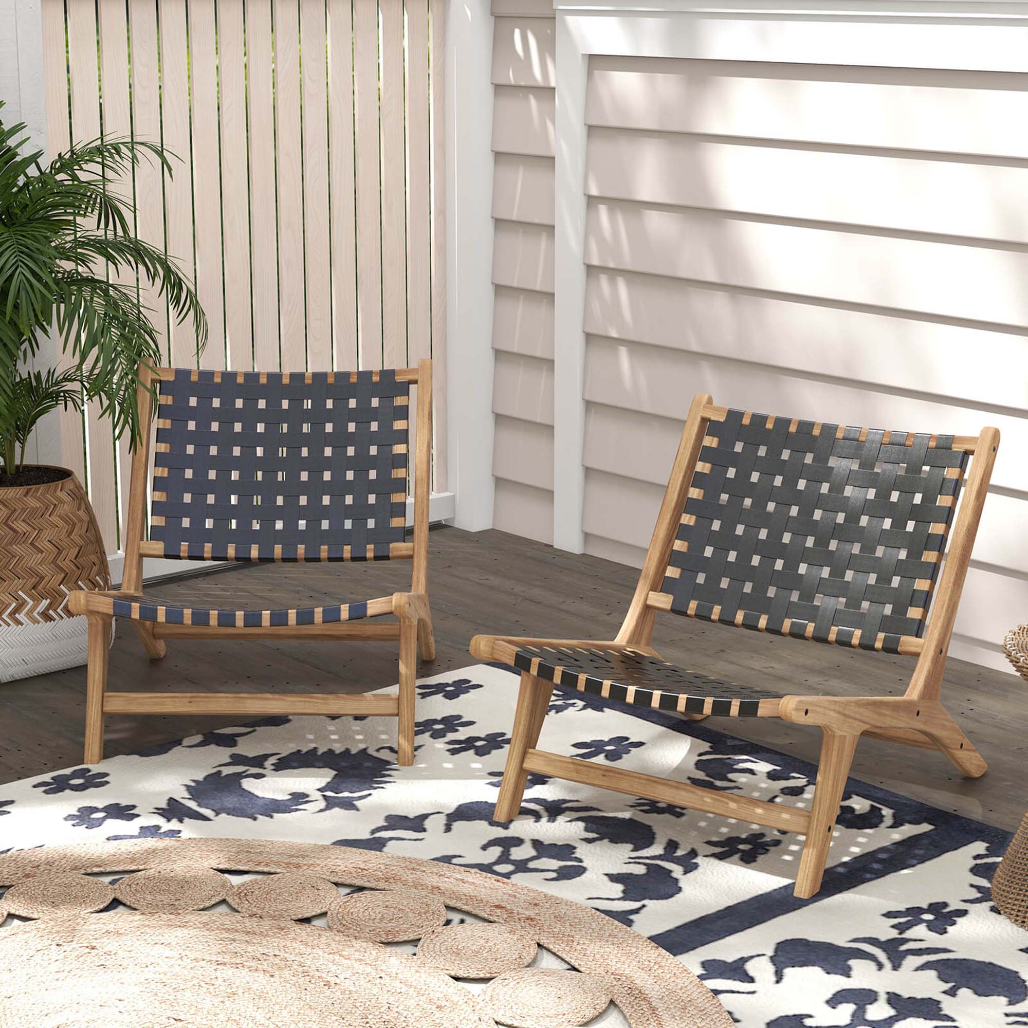 Alt View 5. Costway - Costway Modern Teak Wood Lounge Chair with Nylon Woven Backrest & Seat Comfy Reading Chair - Black.