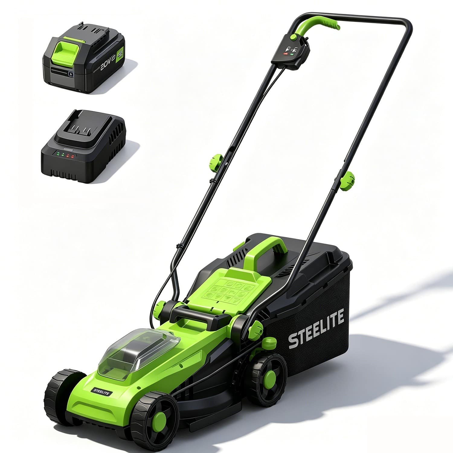 Steelite - 13-Inch Cordless Electric Lawn Mower 21V Max Brushless Motor with 4.0Ah Battery & Charger
