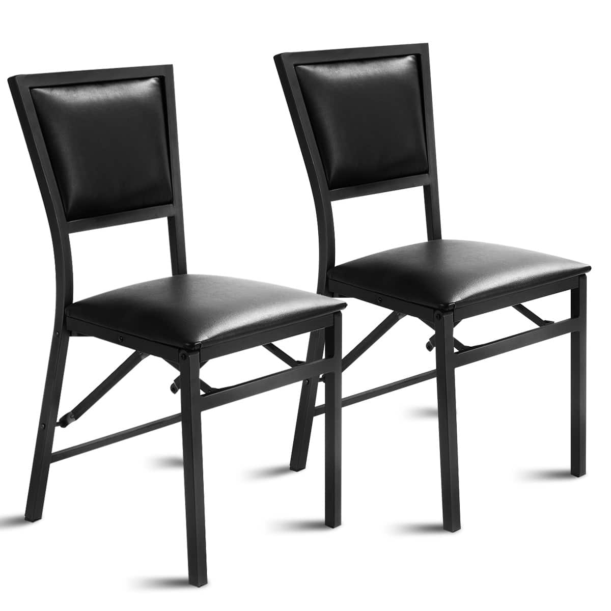Costway - Set of 2 Metal Folding Chair Dining Chairs Home Restaurant Furniture Portable - Black