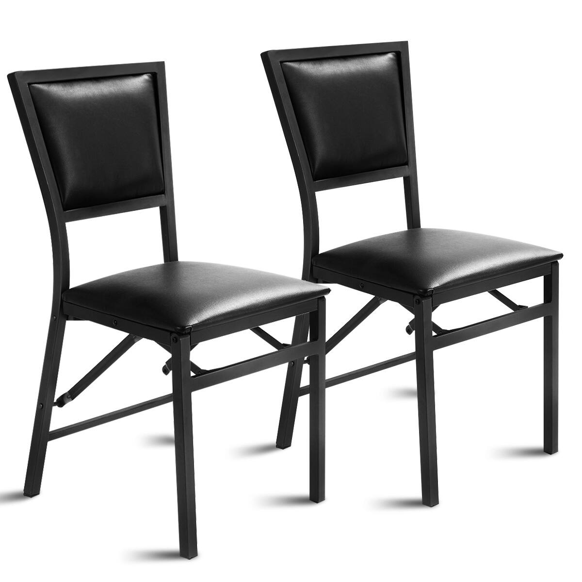 Front. Costway - Costway Set of 2 Metal Folding Chair Dining Chairs Home Restaurant Furniture Portable - Black.