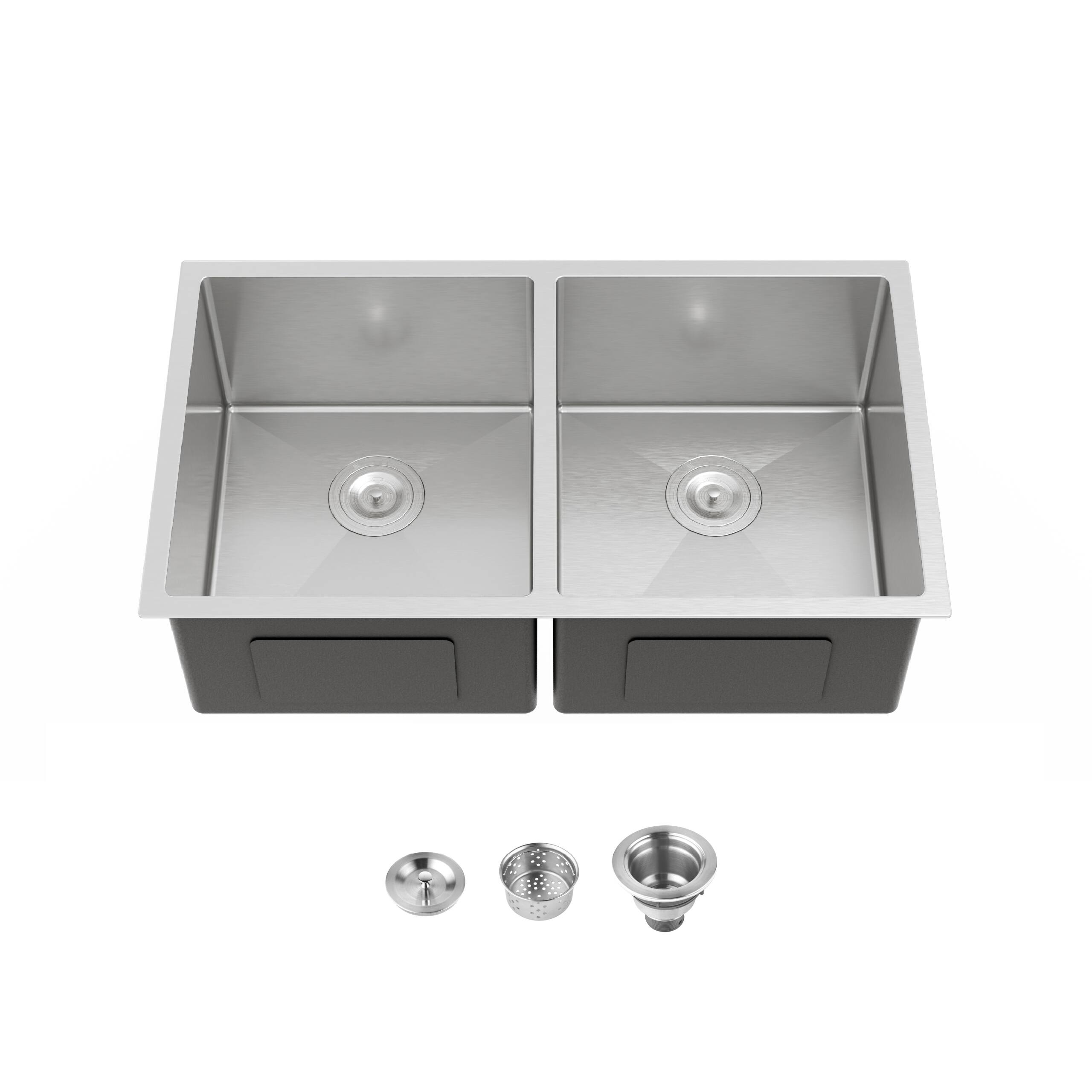 Front. Siljoy - 33"x19" Embedded Double Bowl Kitchen Sink, Undermount Handmade Sink in Brushed (Sink only) - Gray.