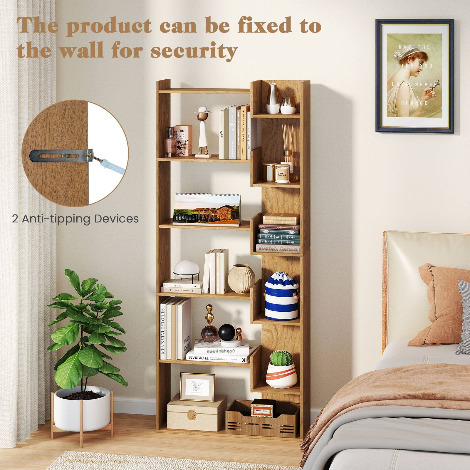 The product can be fixed to the wall for security. It comes with 2 anti-tipping devices.