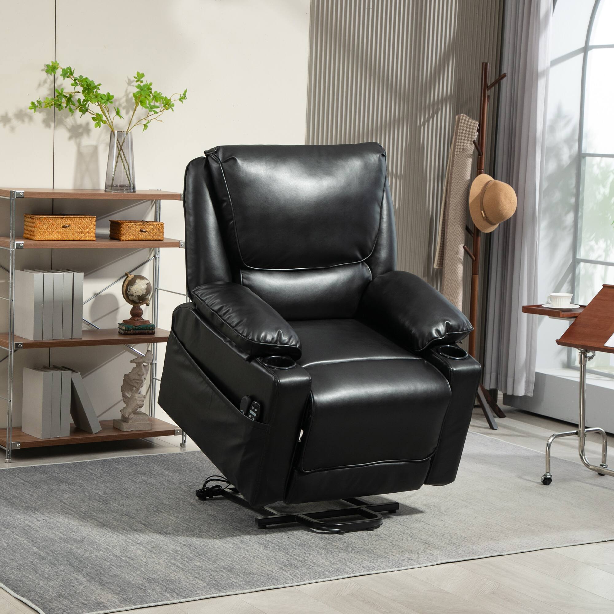 Alt View 1. Homcom - Power Lift Recliner Chair - Wide Faux Leather w/ Massage+Heat & Remote | USB Pockets for Elderly​ - Black.