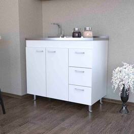 Treevol Furniture - Utility Sink Kisco,Utility Sink , Three Drawers, Double Door - White