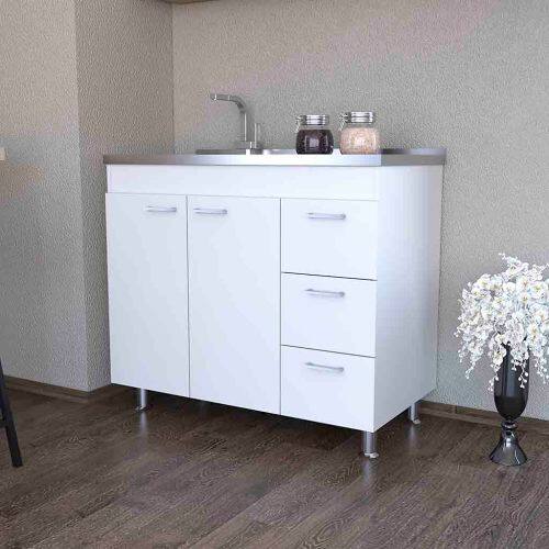 Front. Treevol Furniture - Utility Sink  Kisco,Utility Sink , Three Drawers, Double Door - White.
