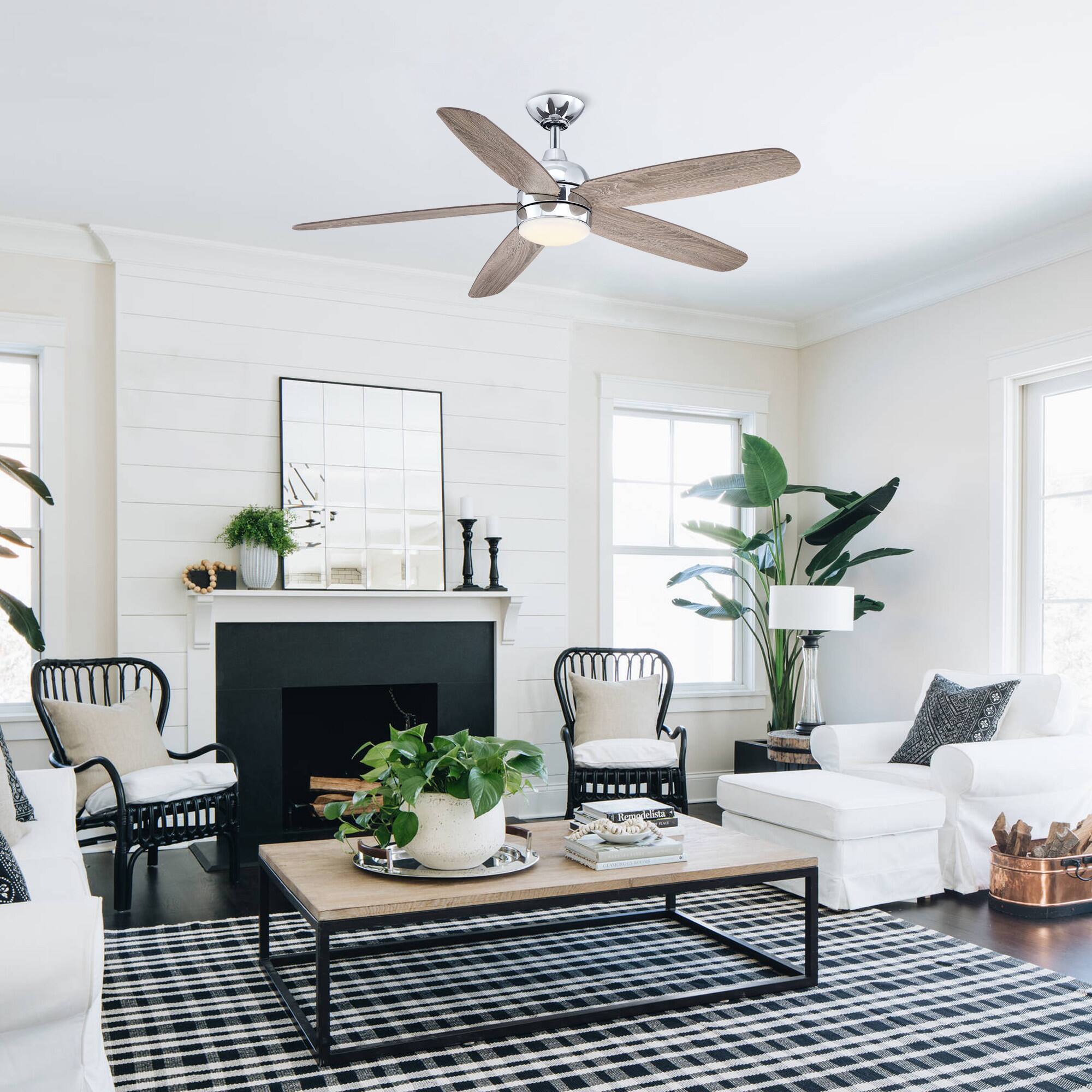 Back. Parrot Uncle - Modern 52" Chrome Reversible Blades Ceiling Fan with Light and Remote - Chrome.