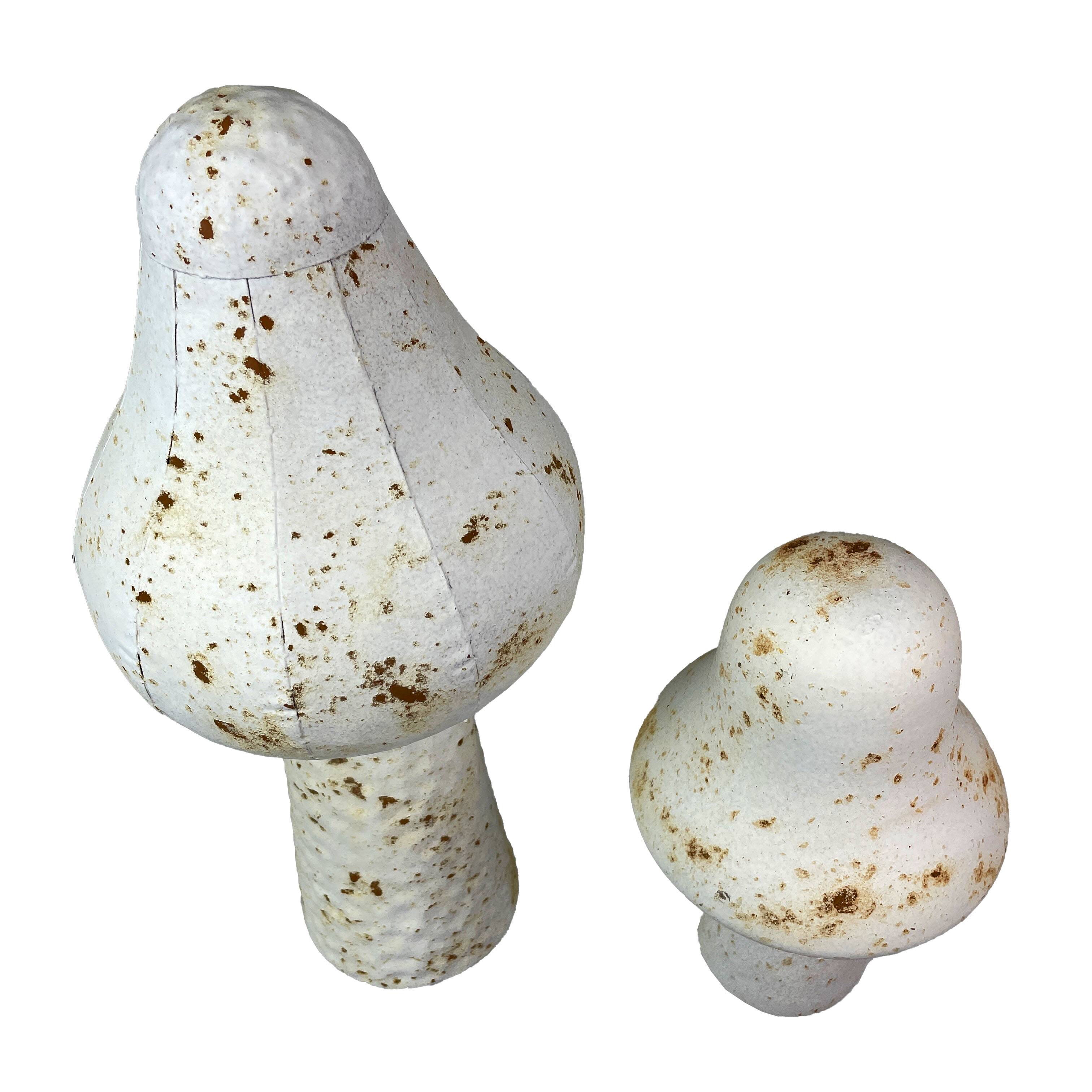 Alt View 1. Zeckos - Set of 2 White Metal Mushrooms, 9" & 16" Garden Indoor Outdoor Décor - White.