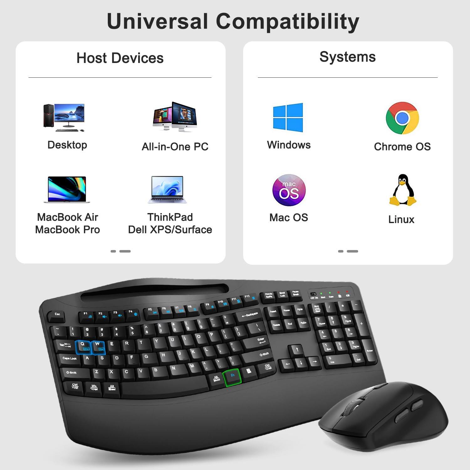 Universal Compatibility

Host Devices
- Desktop
- All-in-One PC
- MacBook Air
- MacBook Pro
- ThinkPad
- Dell XPS/Surface

Systems
- Windows
- Chrome OS
- Mac OS
- Linux