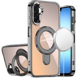Kitcheniva - Radiant Chrome Magnetic Circle Stand Case With Tempered Glass For Samsung A17 5G - Black