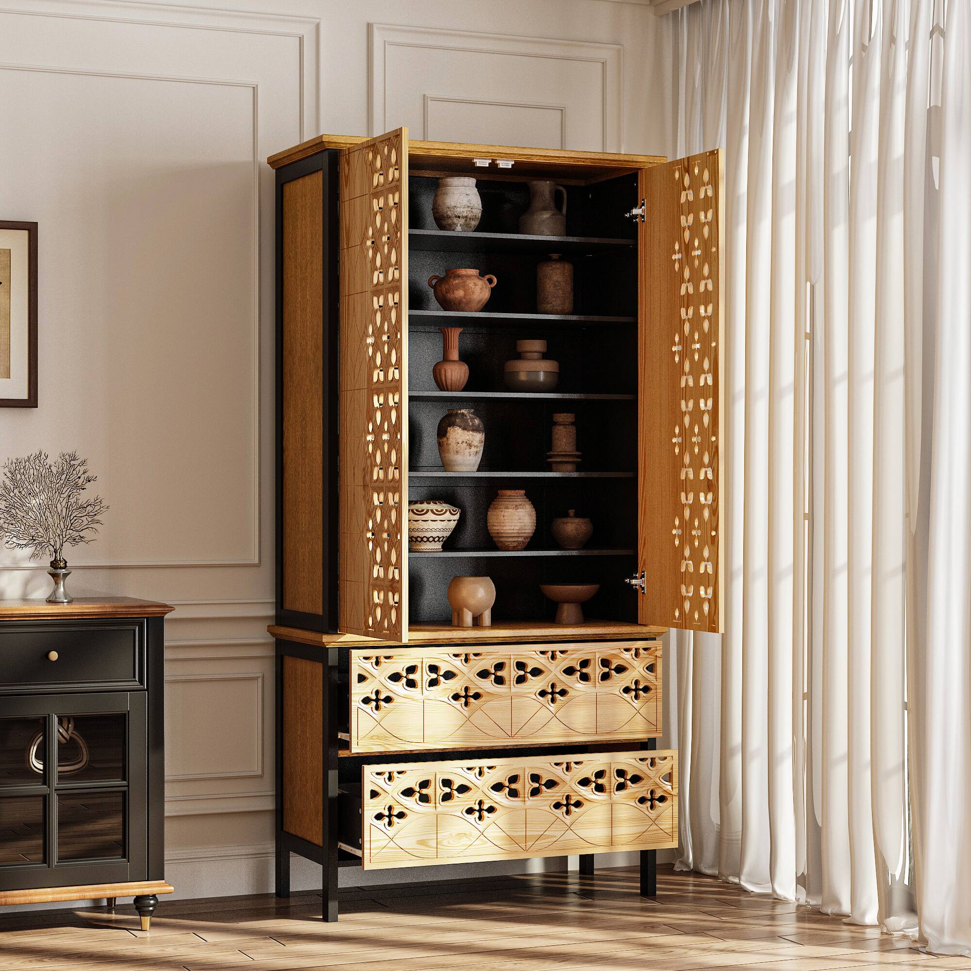 Alt View 10. Famapy - Famapy Press - Latch Display Cabinet with Anti - Tip - Artistic Storage for Home - Wooden & Black.