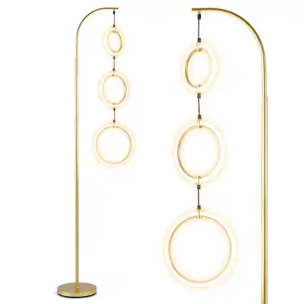 Front. Costway - Costway 3-Circle Dimmable LED Floor Lamp with Foot Pedal Switch and 3 Color Temperatures - Gold.