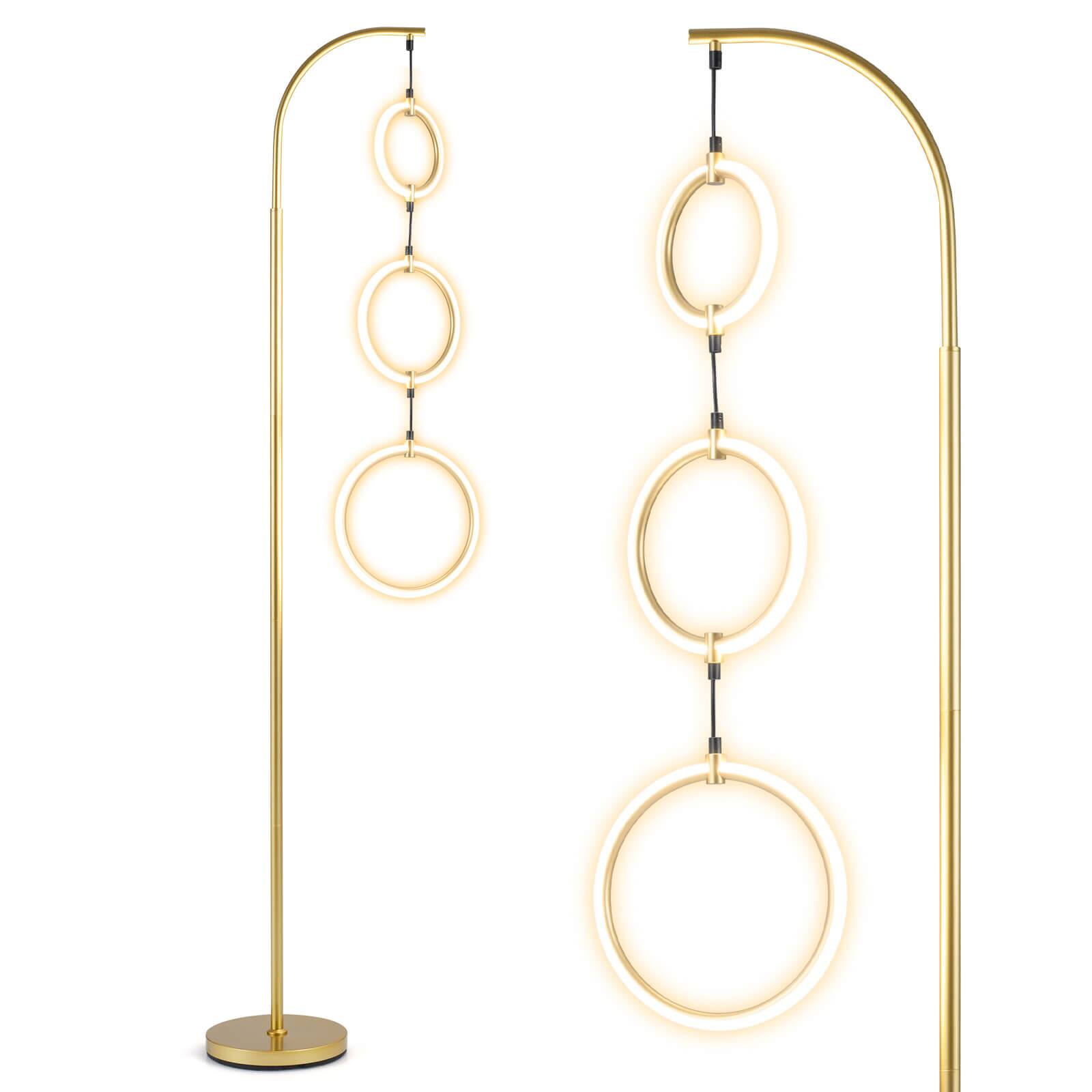 Front. Costway - Costway 3-Circle Dimmable LED Floor Lamp with Foot Pedal Switch and 3 Color Temperatures - Gold.
