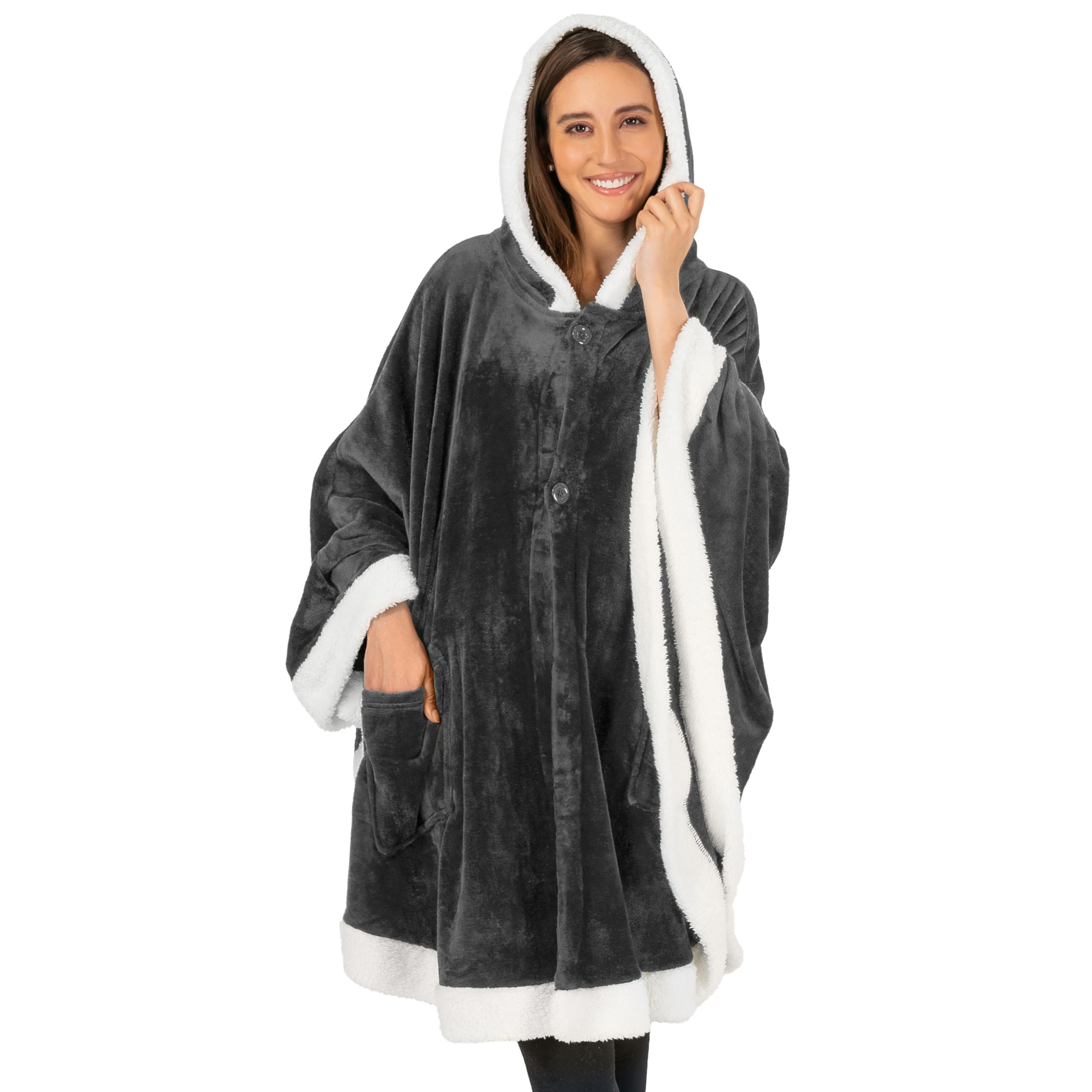 Alt View 2. Paradigms Interiors - Wearable Blanket For Adult Women Cozy Plush Fleece Poncho Cape With Hood Super Soft Shawl Angel Wrap Throw ... - Snowflake Blue-Fleece.