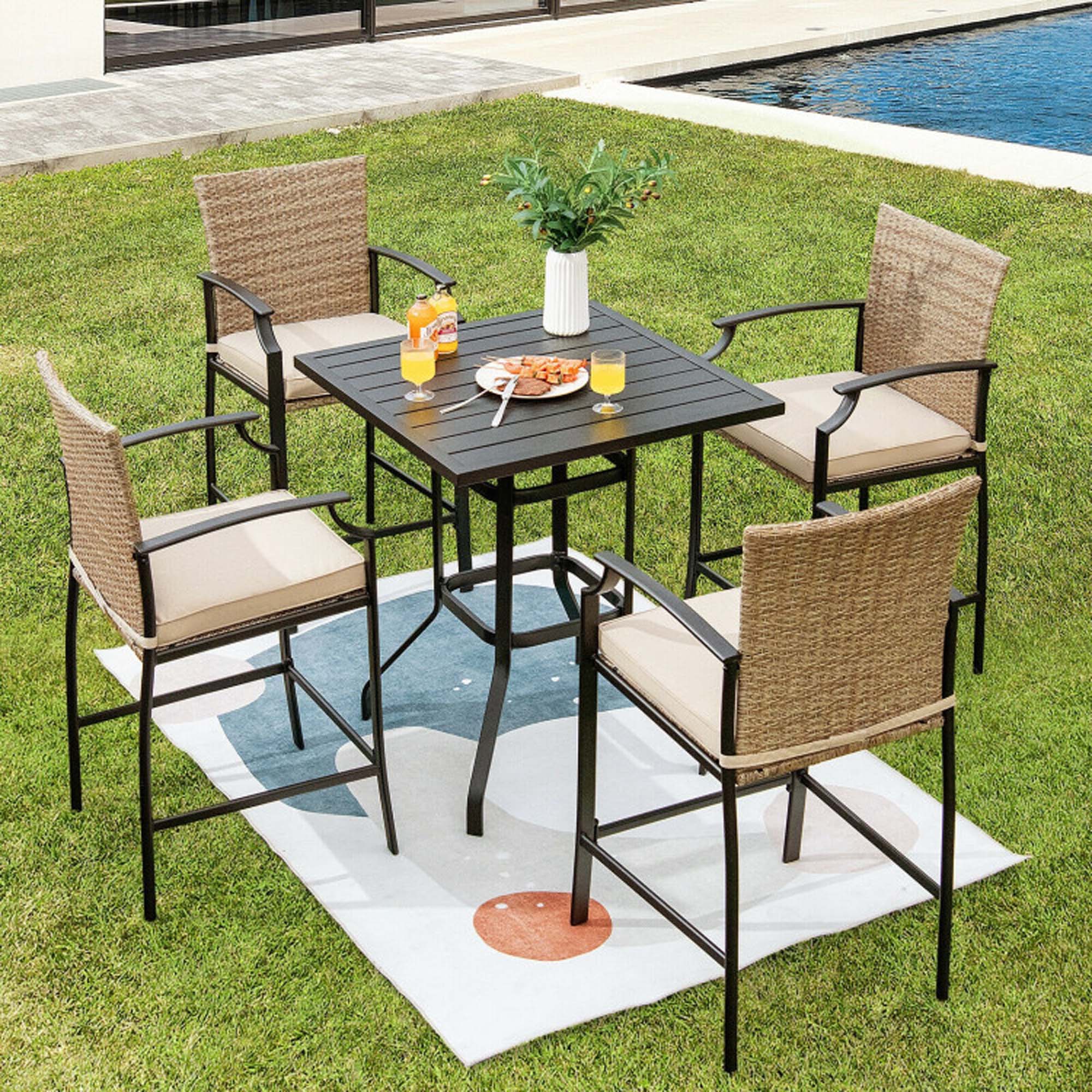 Alt View 1. Boyel Living - Black andBrown with Cushions Patio Rattan Set of 4 Rattan Bar Stools - Brown.