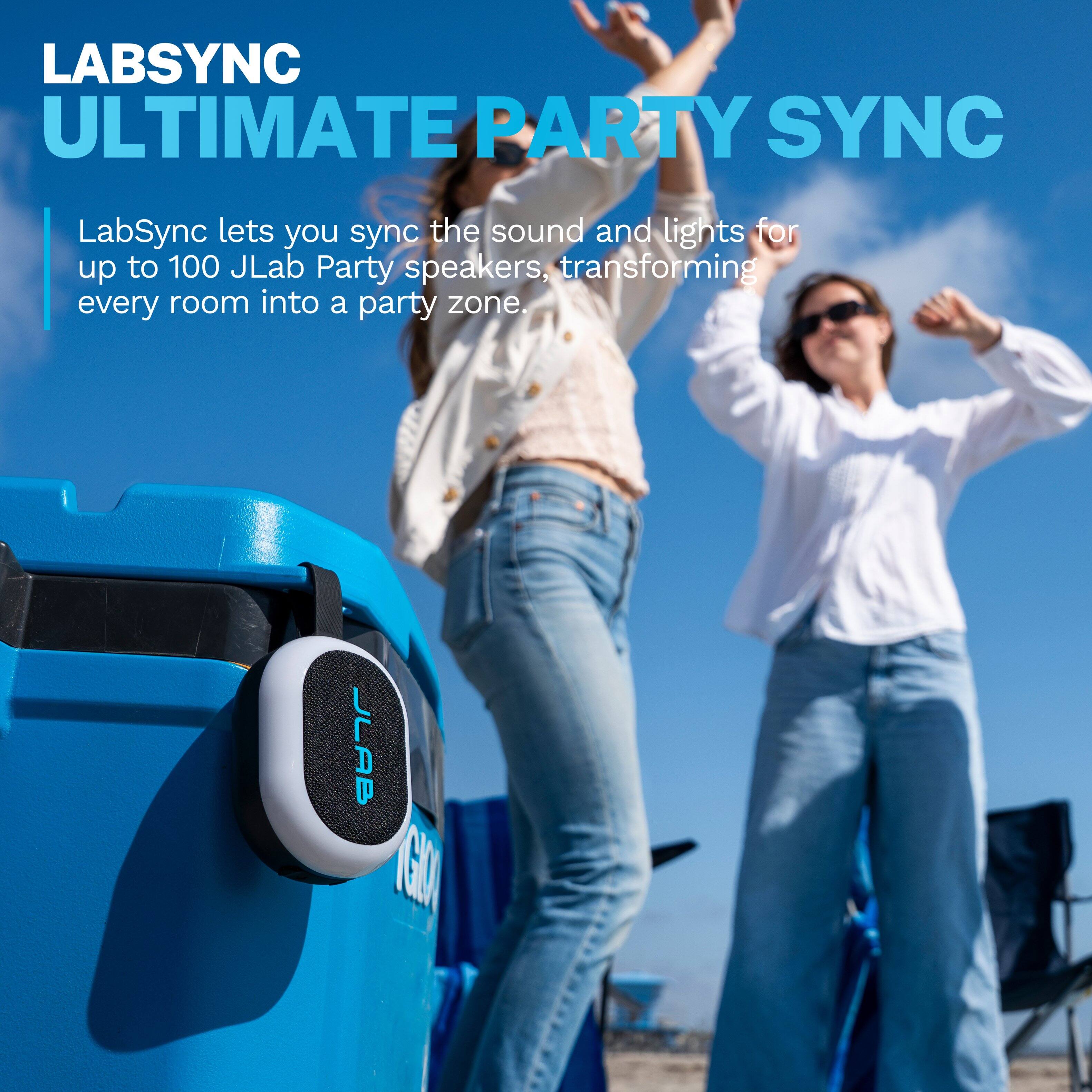 LABSYNC ULTIMATE PARTY SYNC

LabSync lets you sync the sound and lights for up to 100 JLab Party speakers, transforming every room into a party zone.
