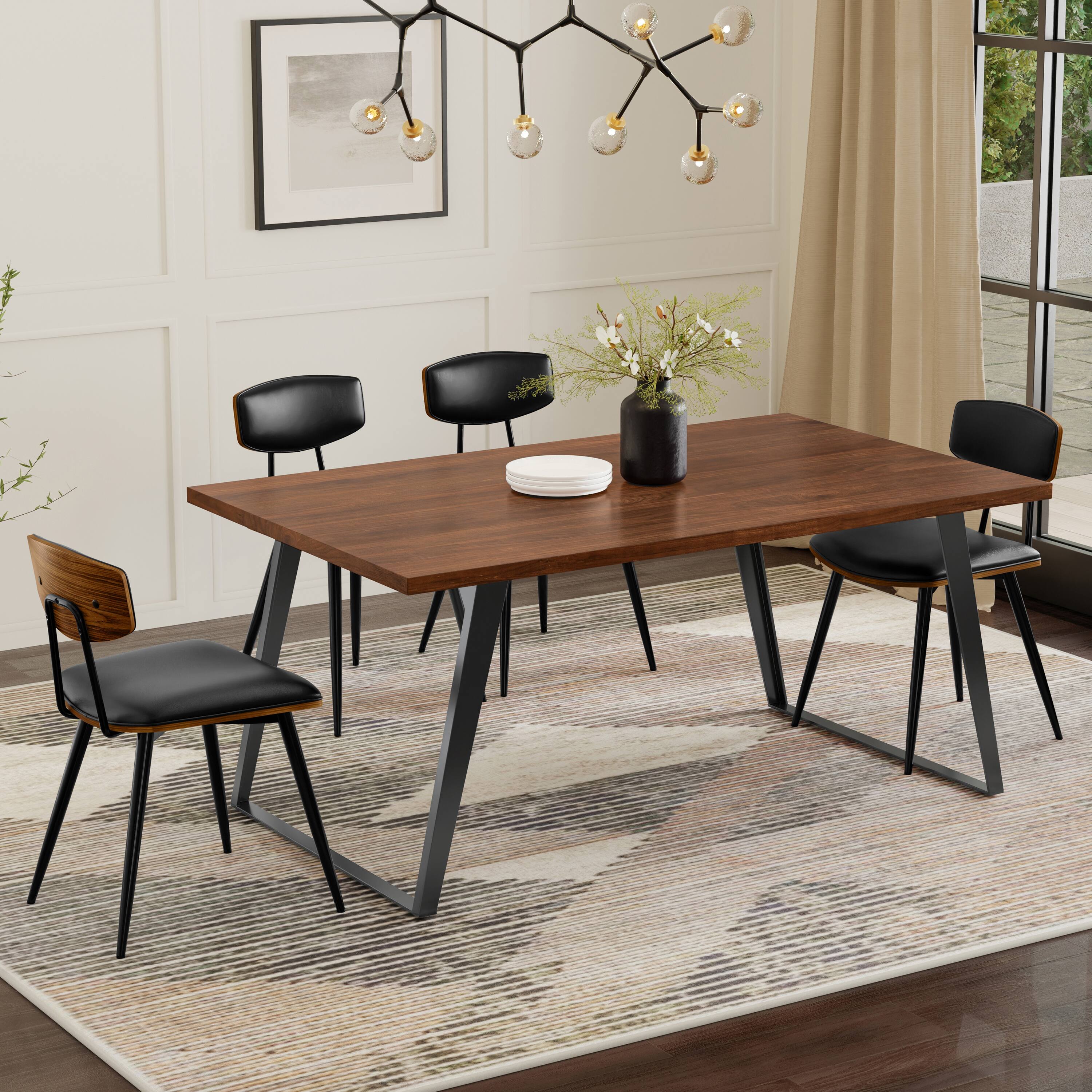 Angle. Simpli Home - Lowry 66 inch x 40 inch Rectangle Modern Industrial Dining Table in Walnut Veneer - Walnut Veneer.