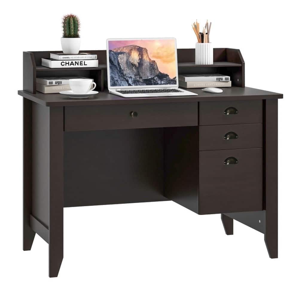 Pefilos - Computer Desk PC Laptop Study Writing Table Workstation, Small Home Office Desk - Brown