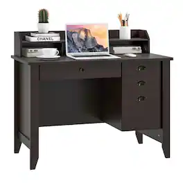 Pefilos - Computer Desk PC Laptop Study Writing Table Workstation, Small Home Office Desk - Brown
