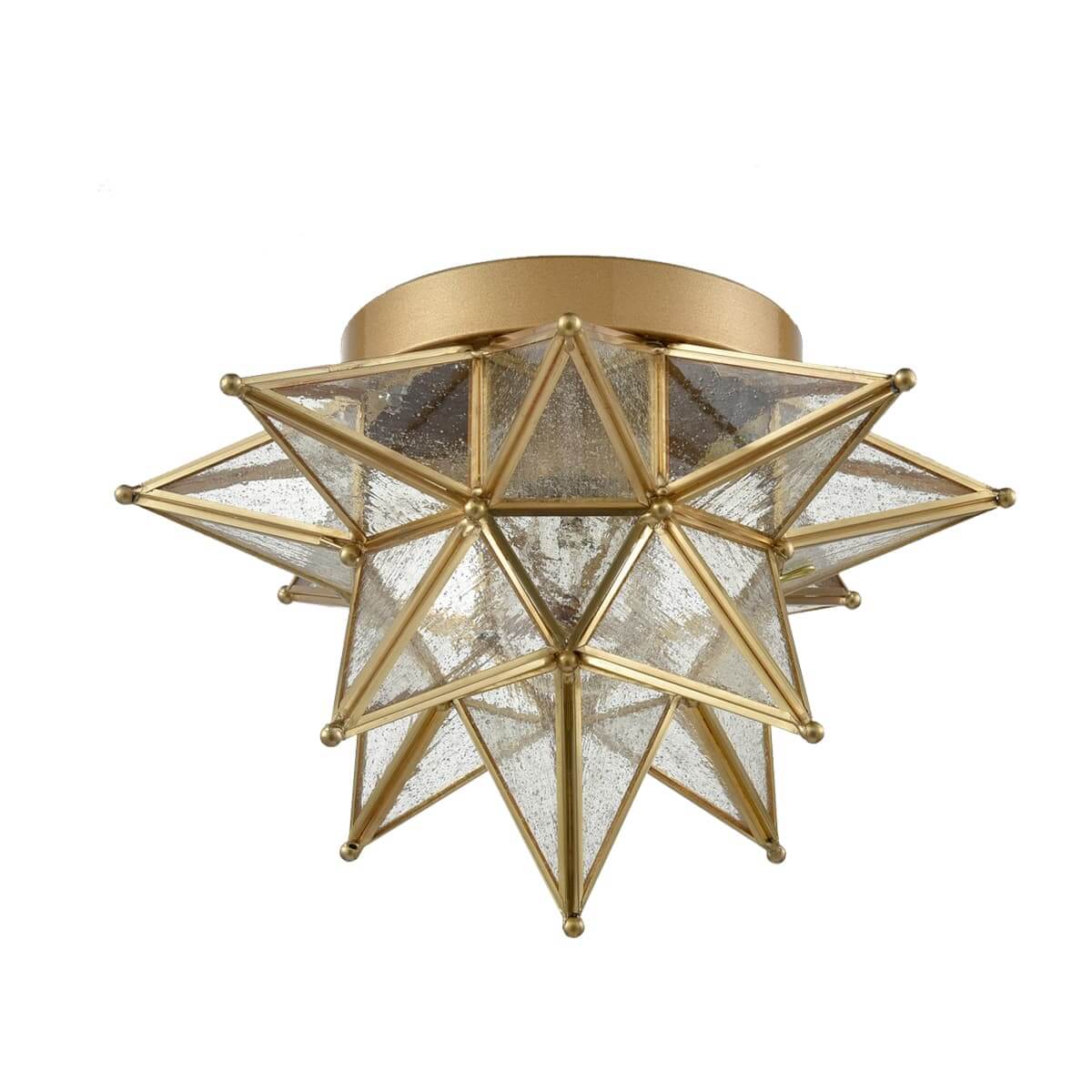 Alt View 3. MOOSE - Leuca Moravian Star Flush Mount Ceiling Light with 12.7-Inch Seeded Glass Shade - Brass.