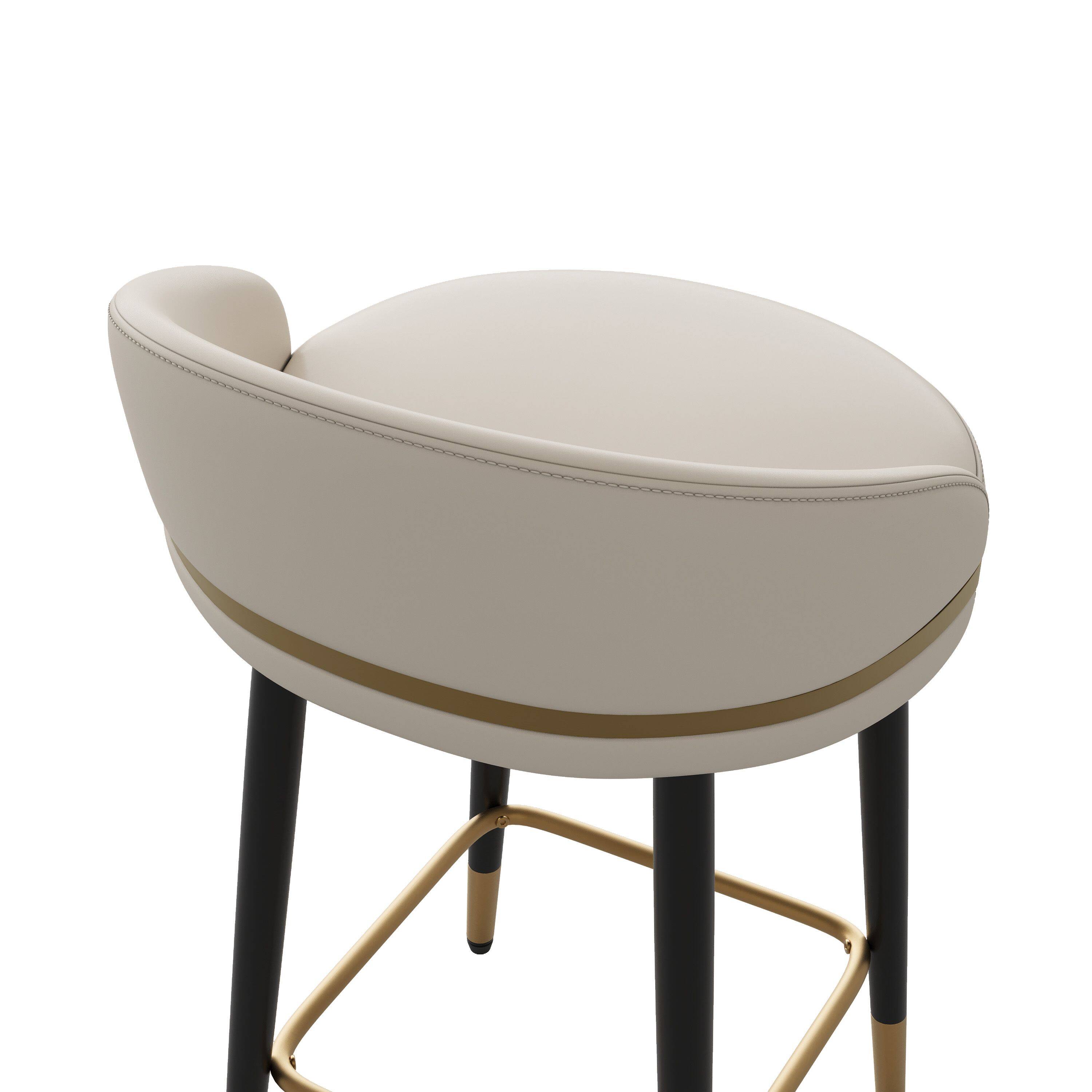 Alt View 2. POVISON - 26" Modern Low Back Counter Height Bar Stools Set of 2, Leather Upholstered Counter Stools, Beige & Black - Beige & Black.