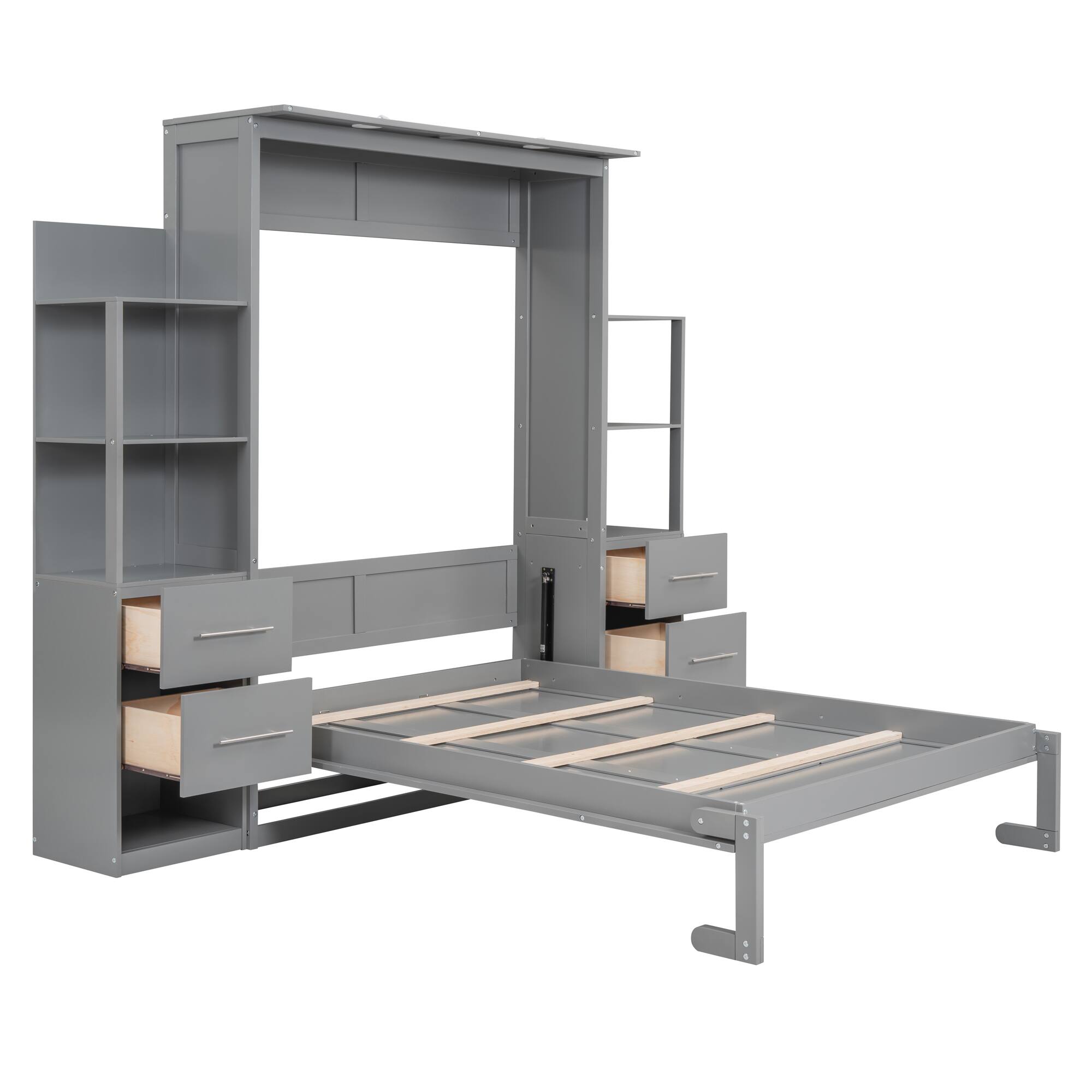 Alt View 4. Tiramisubest - Full Size Murphy Wall Bed, Gray, MDF+LVL, 80x79x84 inches, 284 lbs - Gray.
