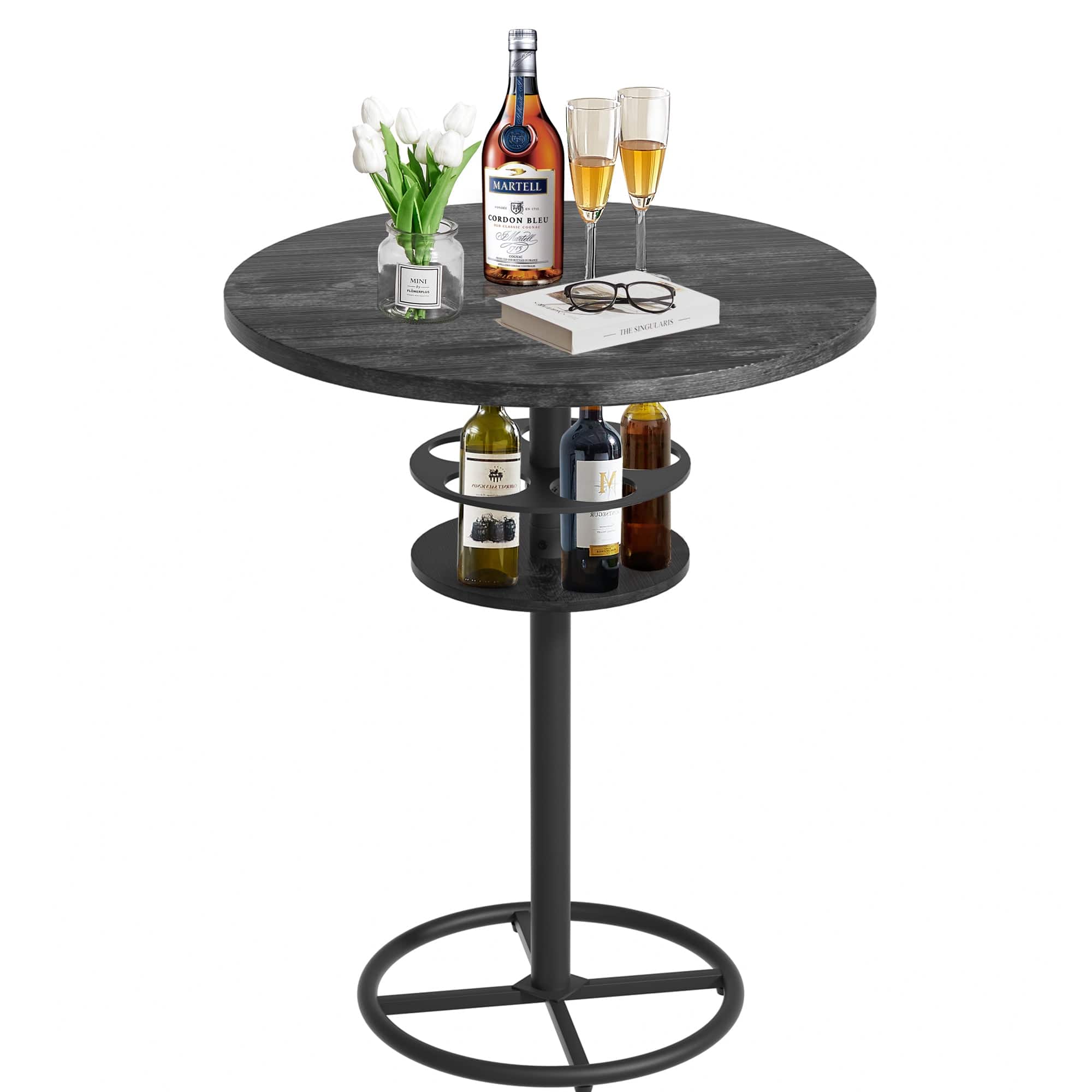 Vecelo - Modern Round Bar Bistro Table – 36 Inch High Pub Table with Metal Pedestal & MDF Top for Home or Commercial Use - Black