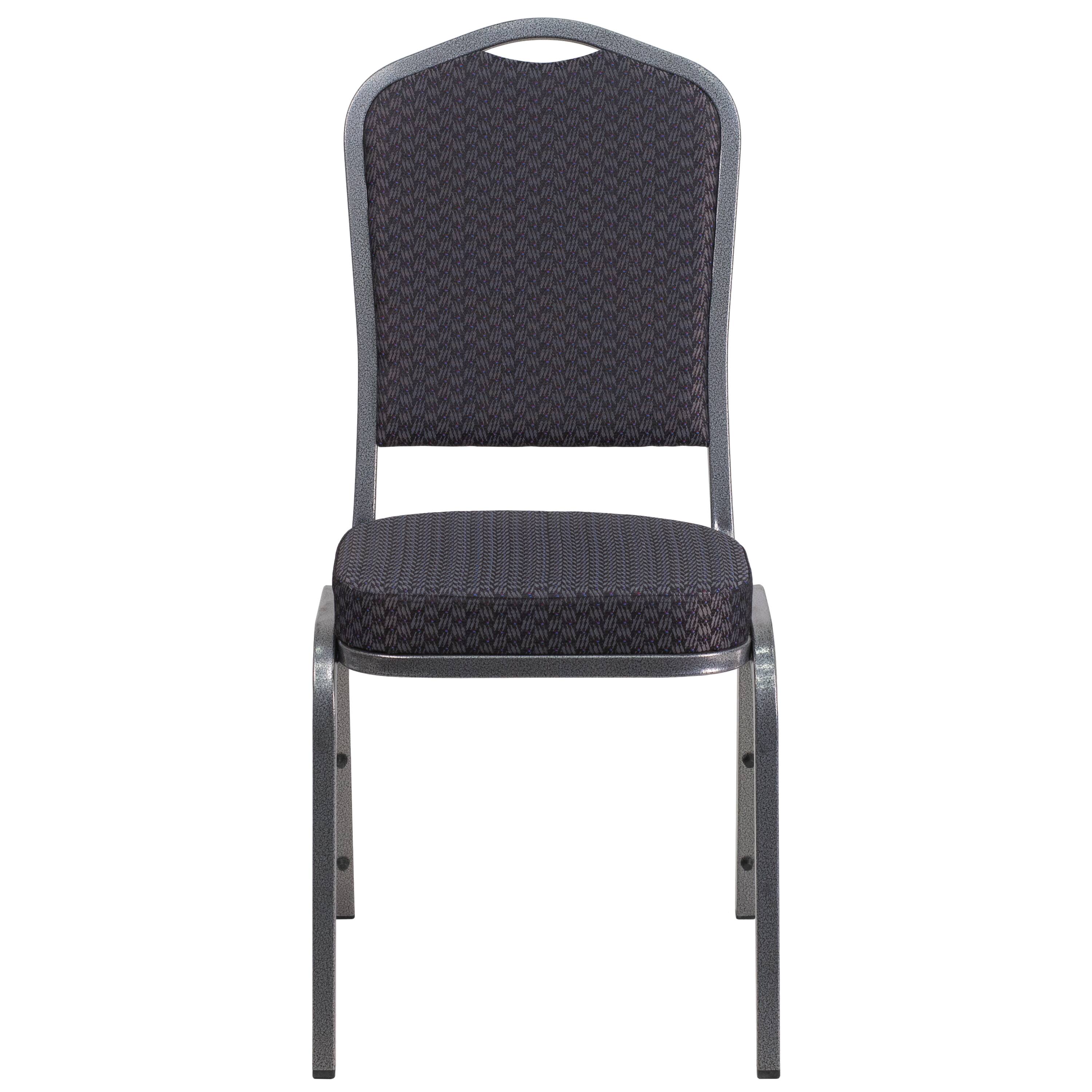 Alt View 7. Emma + Oliver - 4 Pack Crown Back Stacking Banquet Chair - Black Patterned Fabric/Silver Vein Frame.