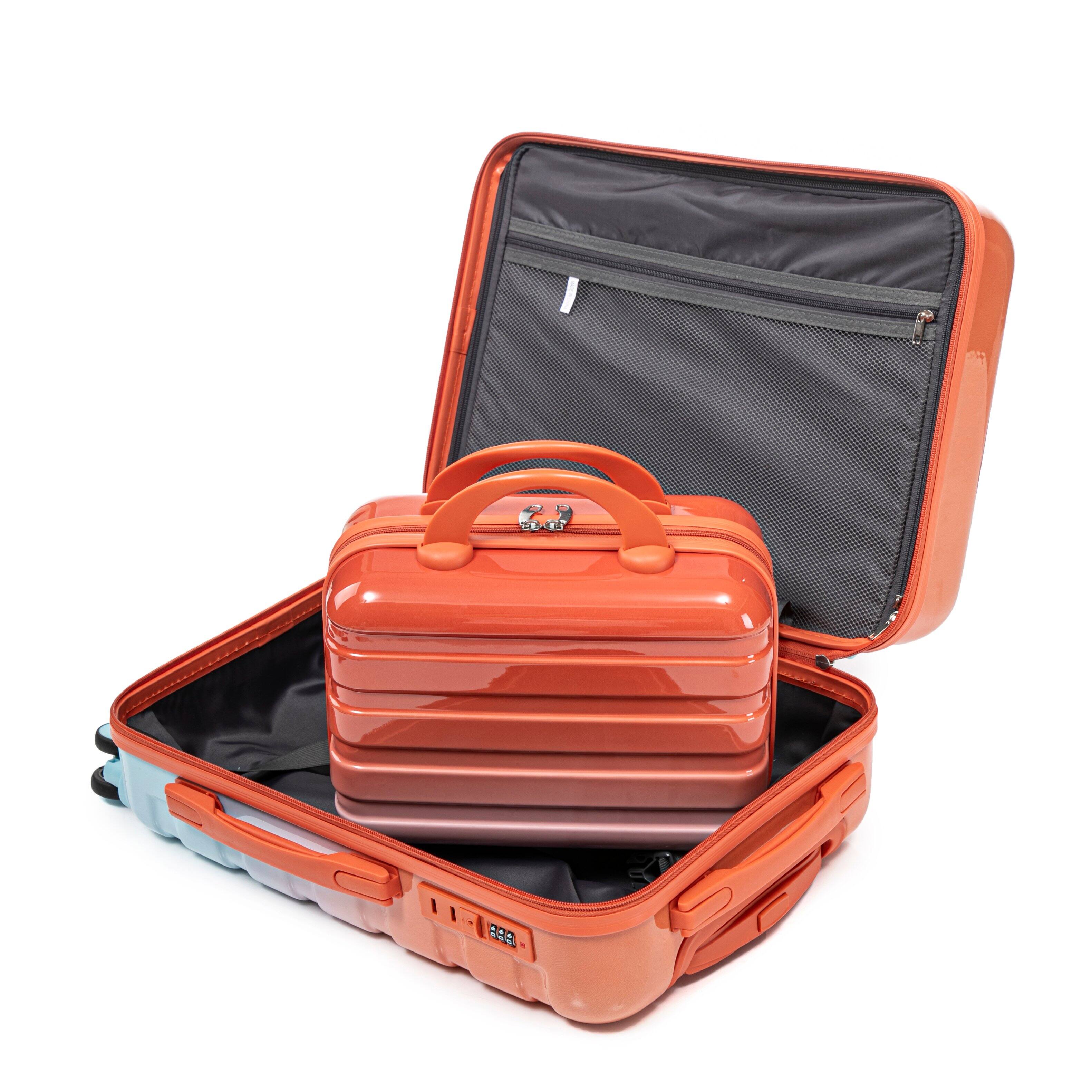 Angle. Aukfa - 14"/20" 2 pcs/set in PC Spinner Wheel Luggage, Carry on Suitcase, With Gradient Color and Combination Lock - Red.
