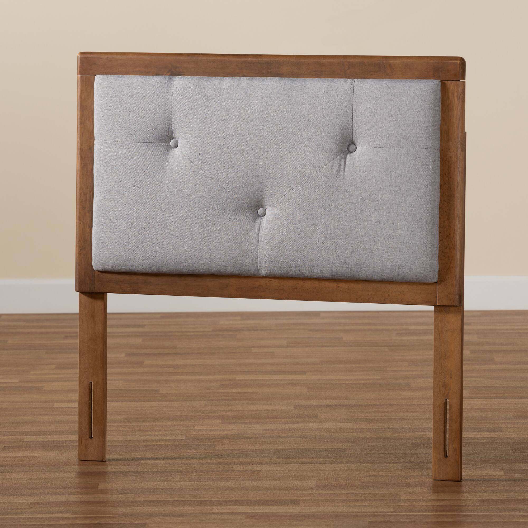 Alt View 1. Baxton Studio - Abner Modern and Contemporary Transitional Fabric Upholstered and Finished Wood Twin Size Headboard - Light Grey/Walnut Brown.
