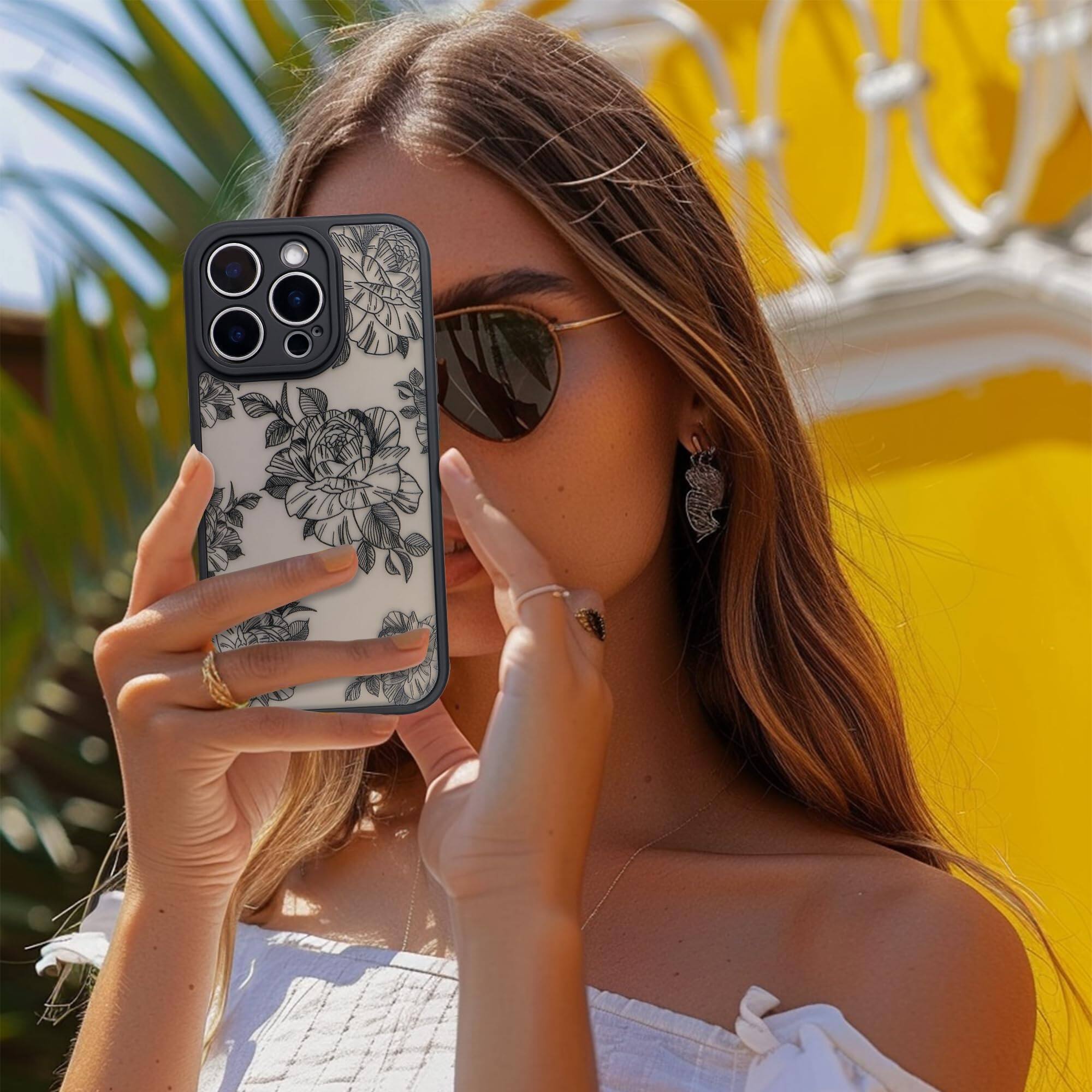 Alt View 3. Dazzed Corner - Soft TPU Bumper Hard PC Back Slim Shockproof Protective Translucent Matte Case Cover for iPhone 16 Pro Max, 6.9inch - Flower.