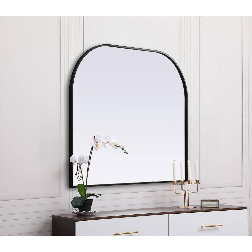 Alt View 2. Elegant Decor - Metal Frame Arch Mirror 40x34 Inch in Black - Black.